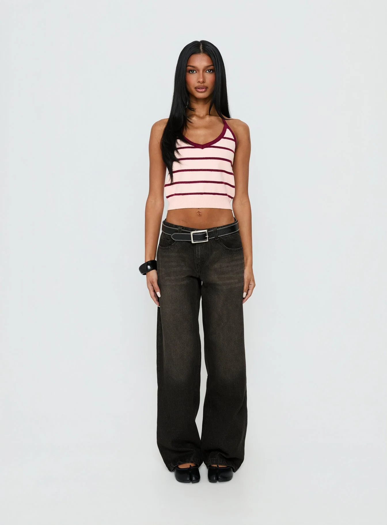 Is It True Halter Neck Top Pink / Burgundy Stripe