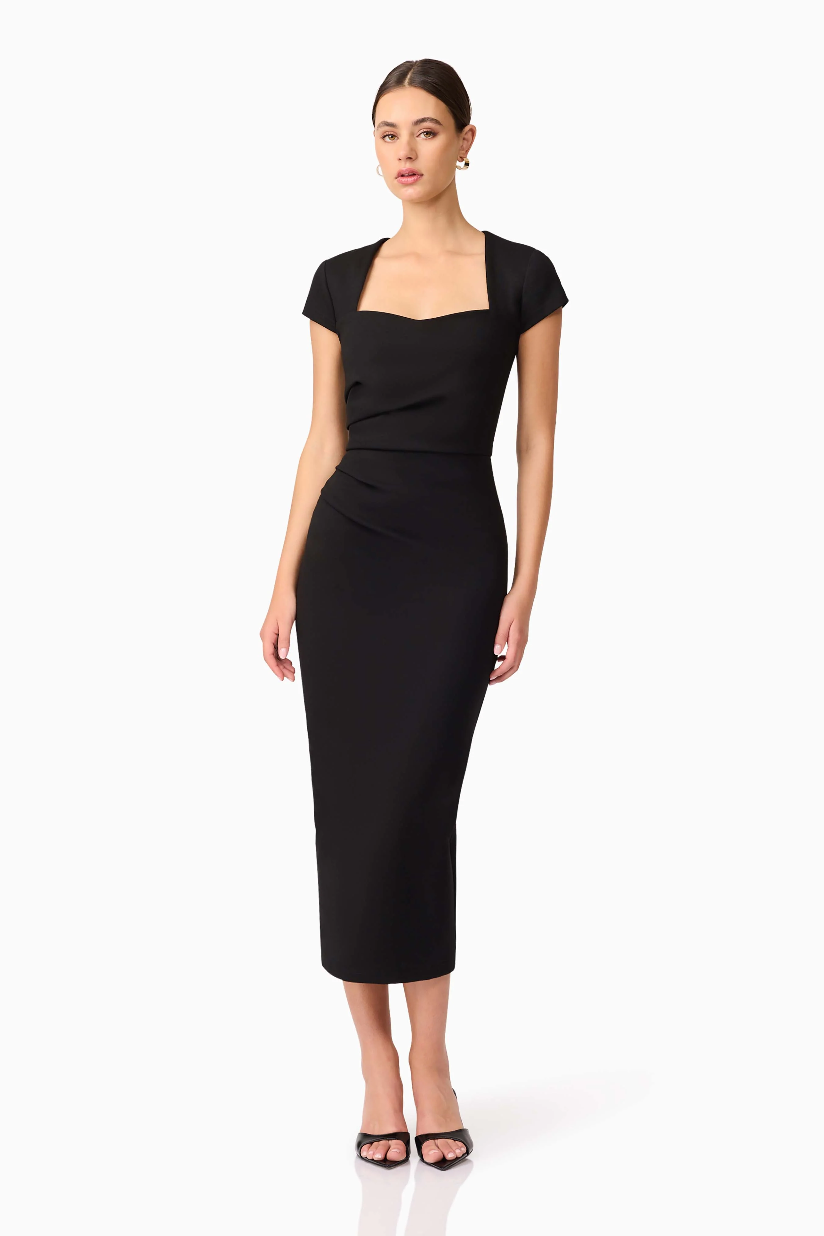 Alina Fitted Midi Dress in Black