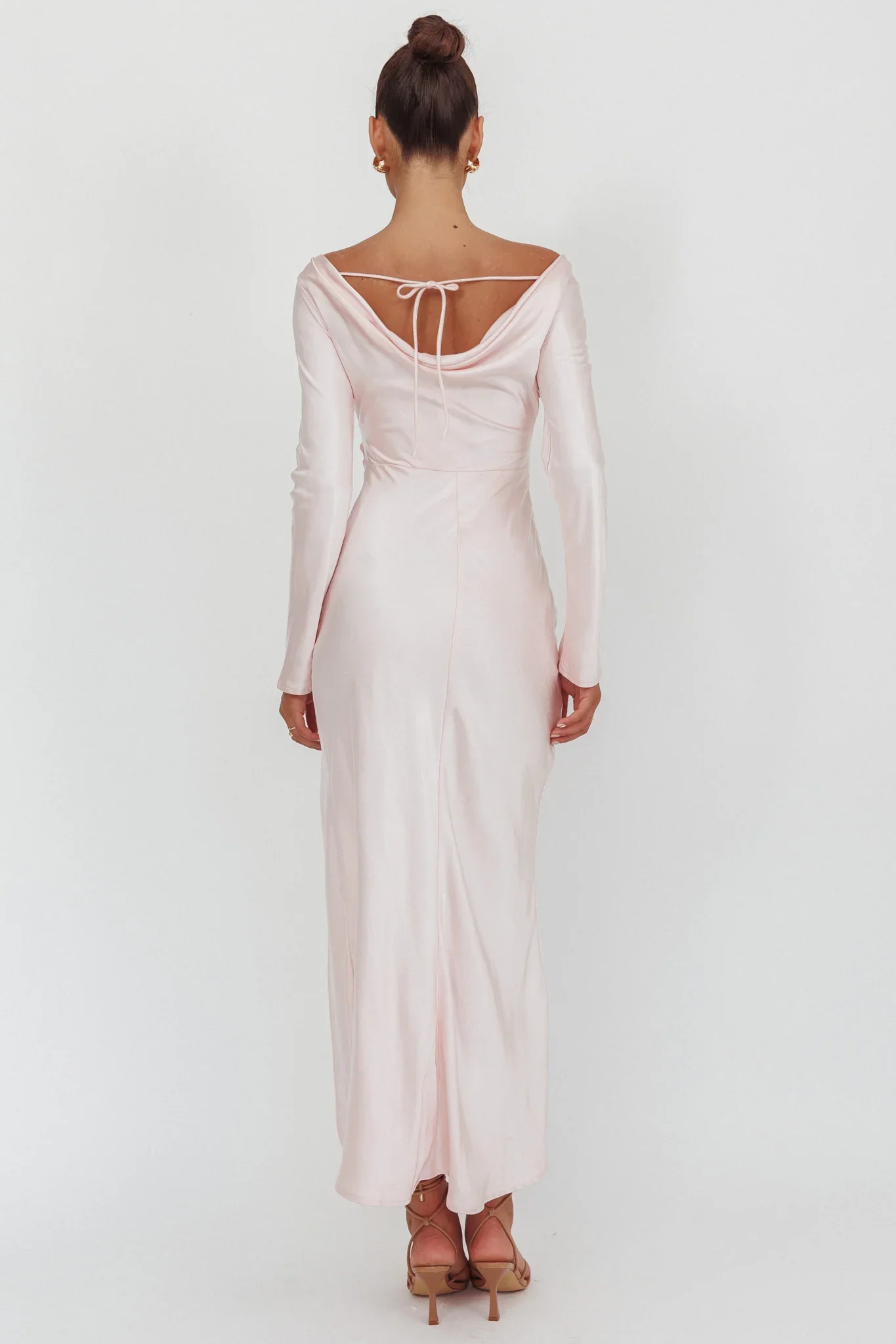 Loveland Long Sleeve Cowl Back Maxi Dress Pink