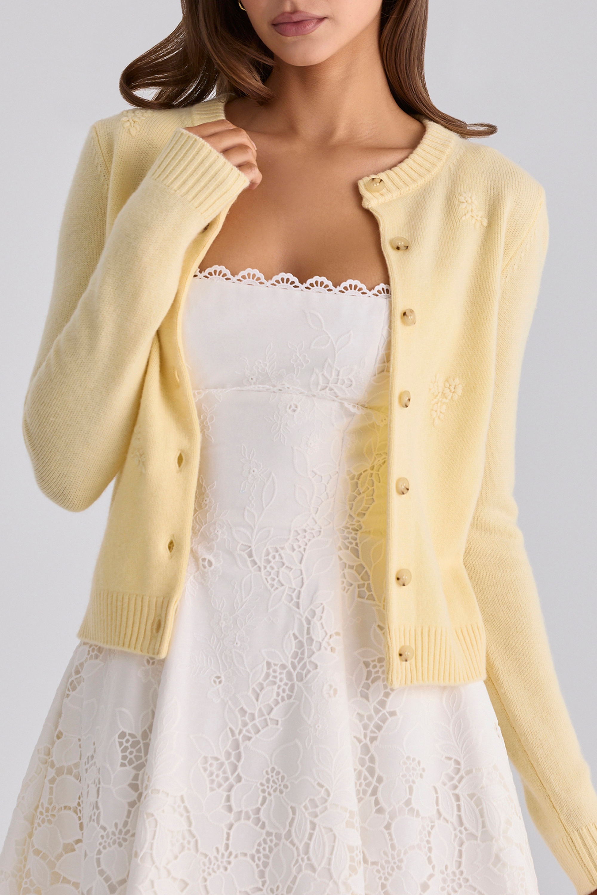 lemon wool + cashmere floral embroidered cardigan