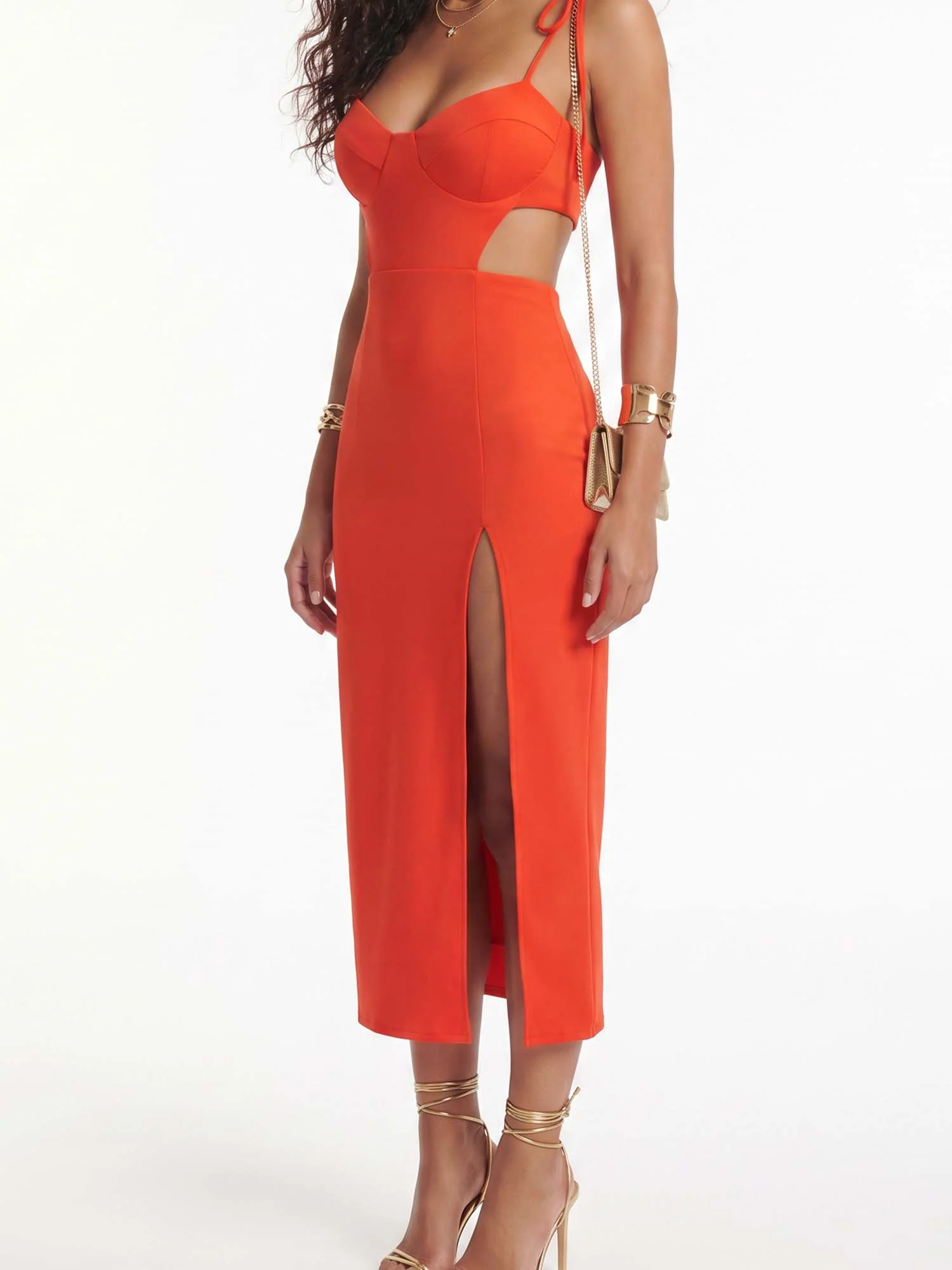 Red Cutout Midi Dress
