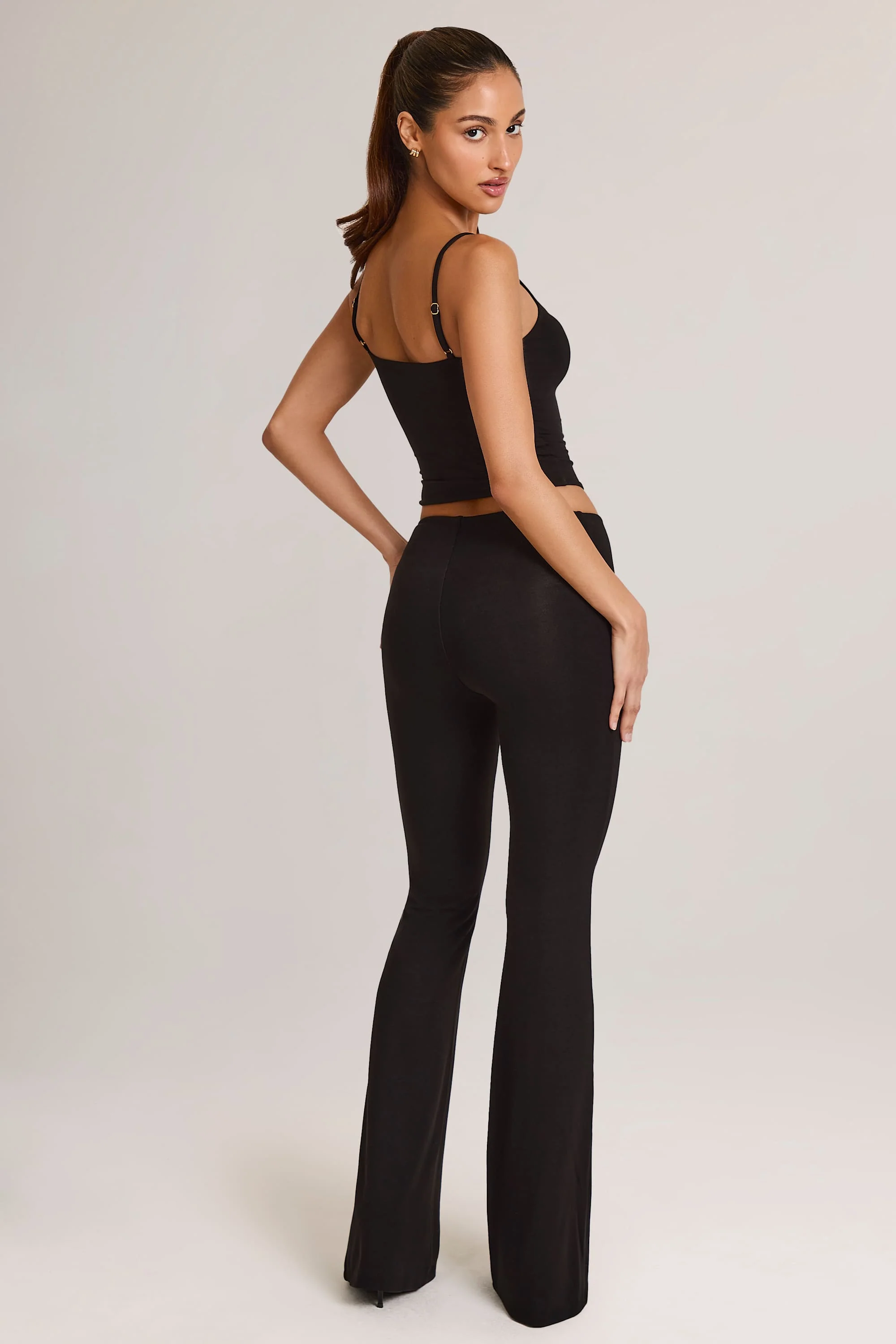 Modal Mid-Rise Flared Trousers in Black