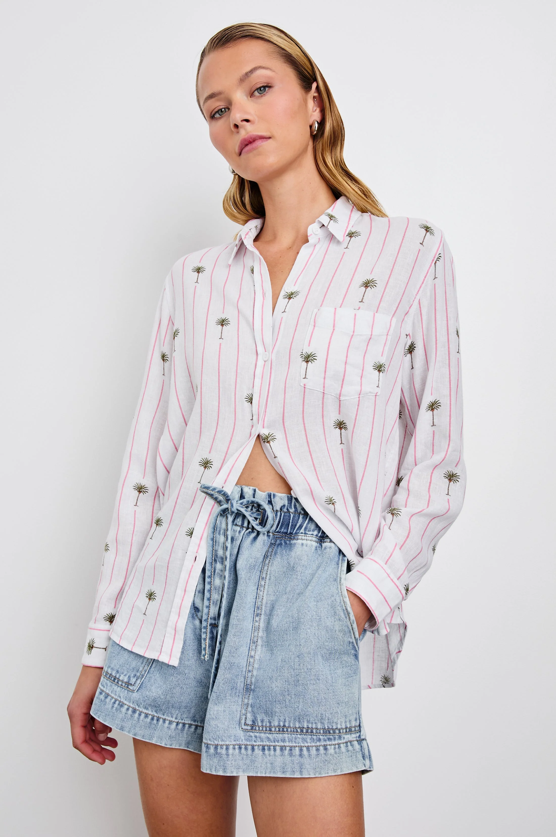Charli Shirt - Pink Palm Stripe