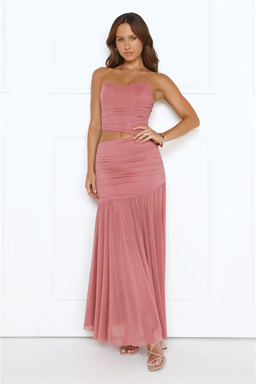 Champagne Glow Strapless Maxi Dress Rose