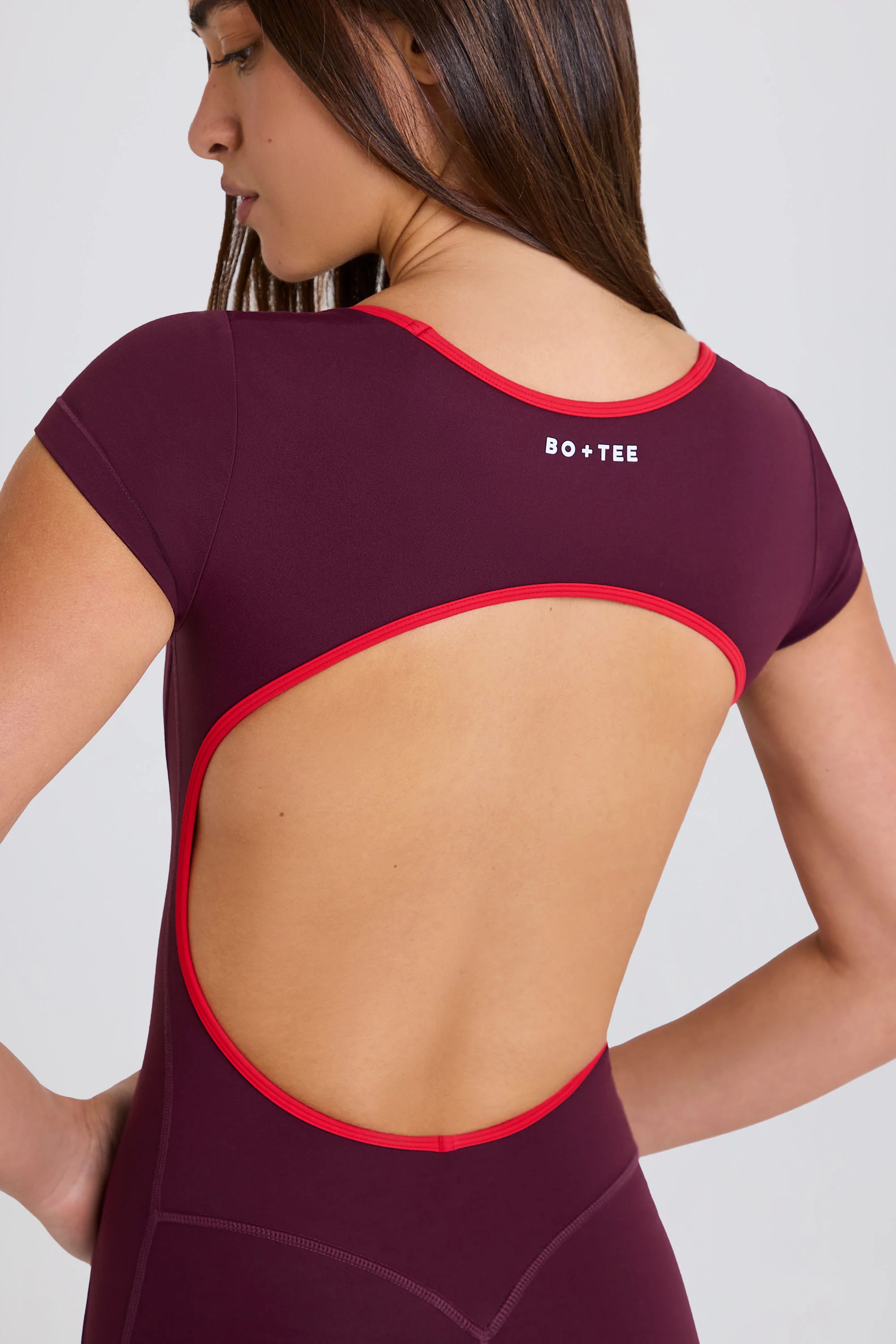Soft Active Open-Back Unitard in Burgundy