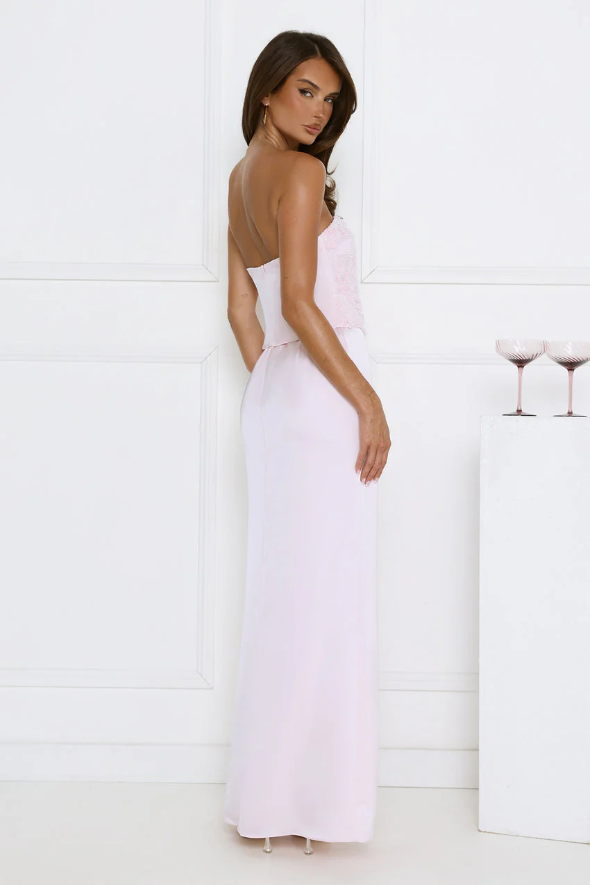 Vibes On Point Strapless Satin Maxi Dress Pink - luluinthesky