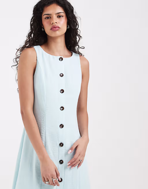 Vero Moda linen look button front maxi dress in delicate blue