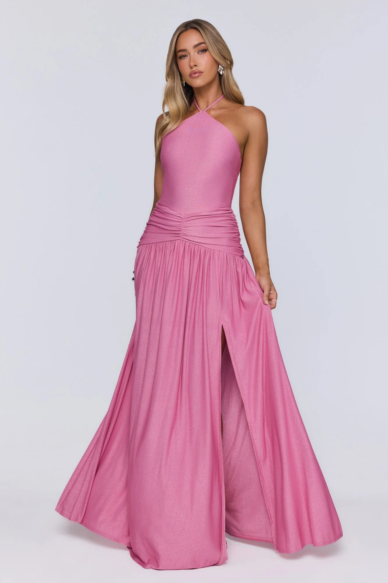 Spark Of Sophistication Halter Maxi Dress Pink
