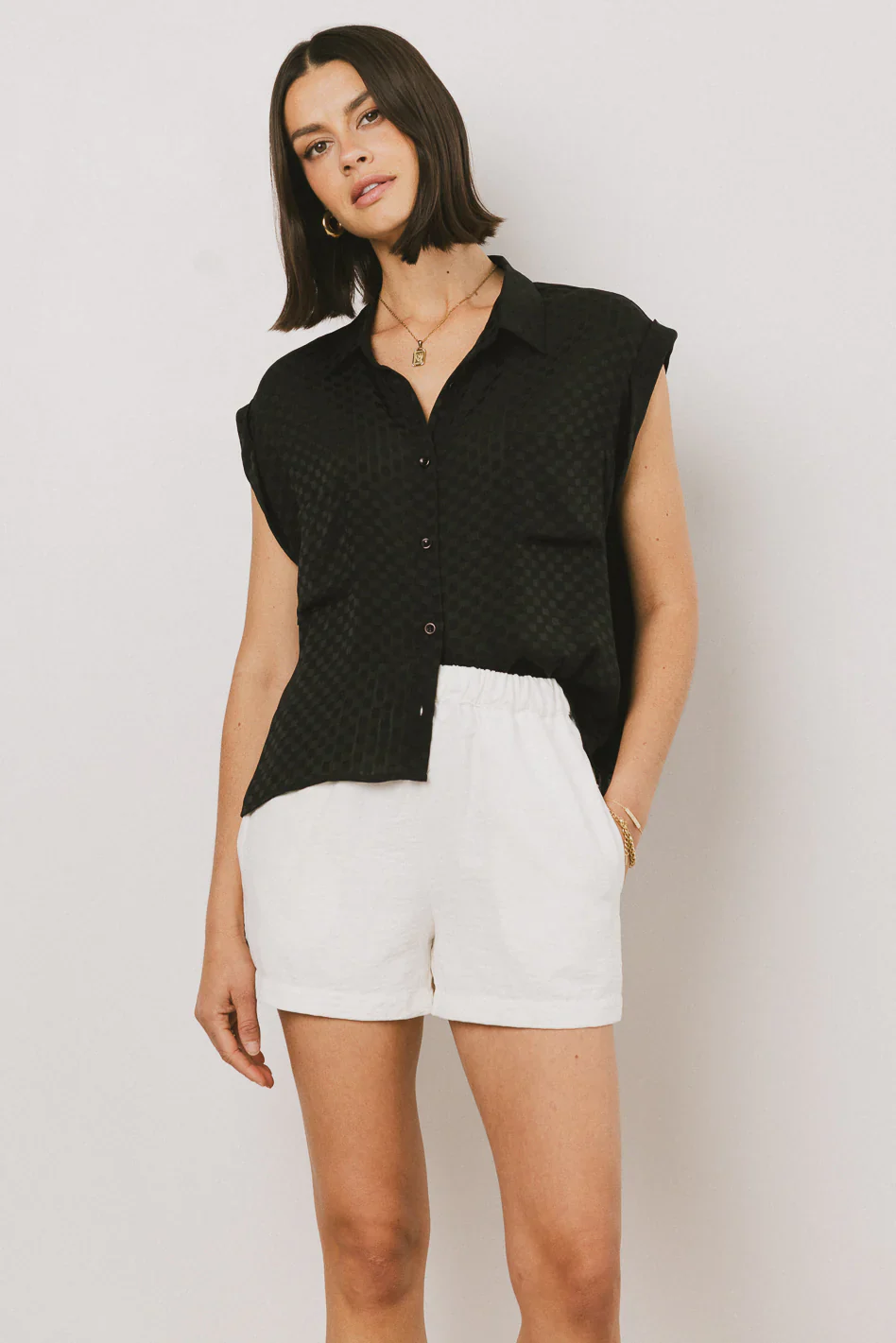 Luka Checkered Button Up in Black