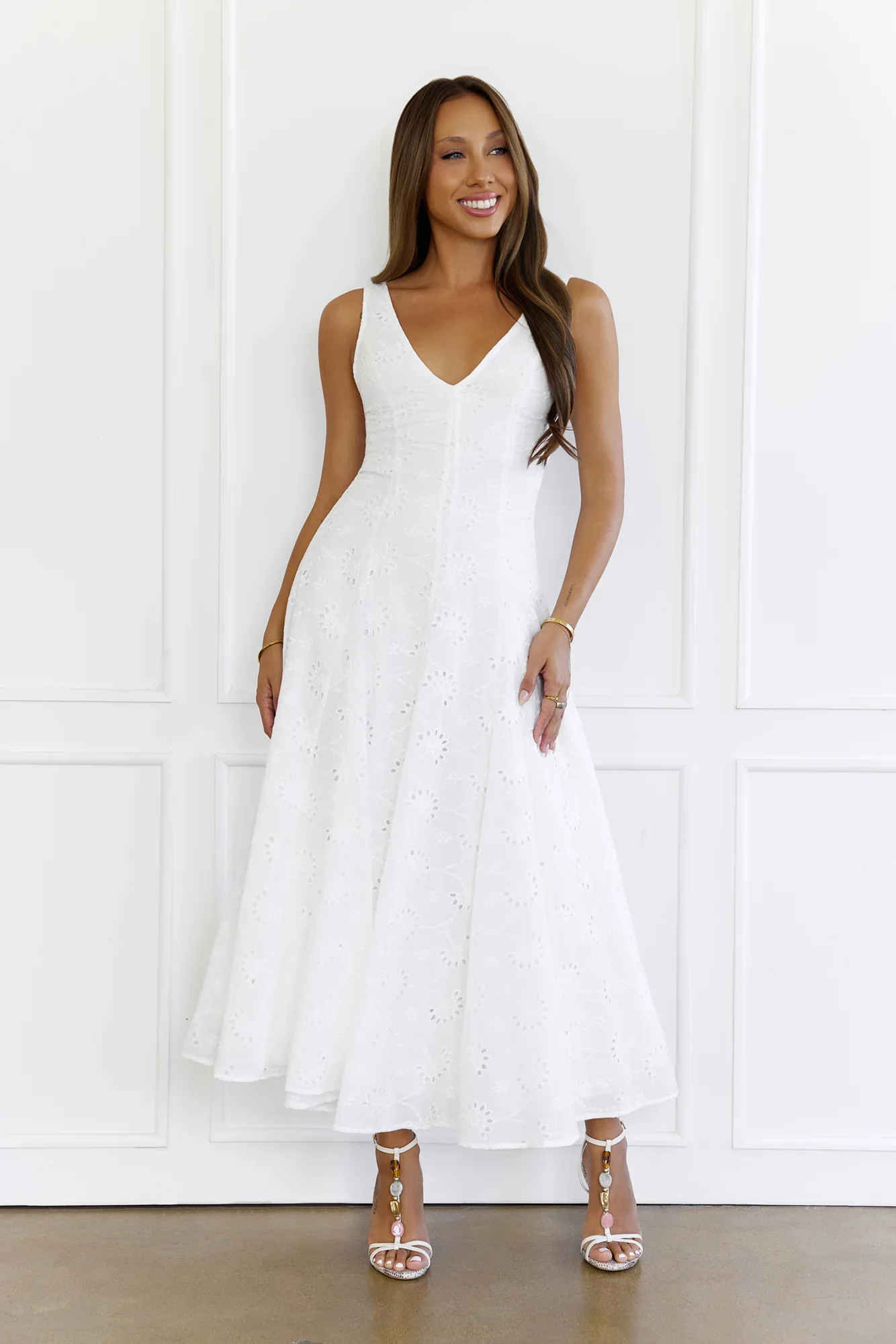 Effortless Charm Embroidered V-Neck Maxi Dress White