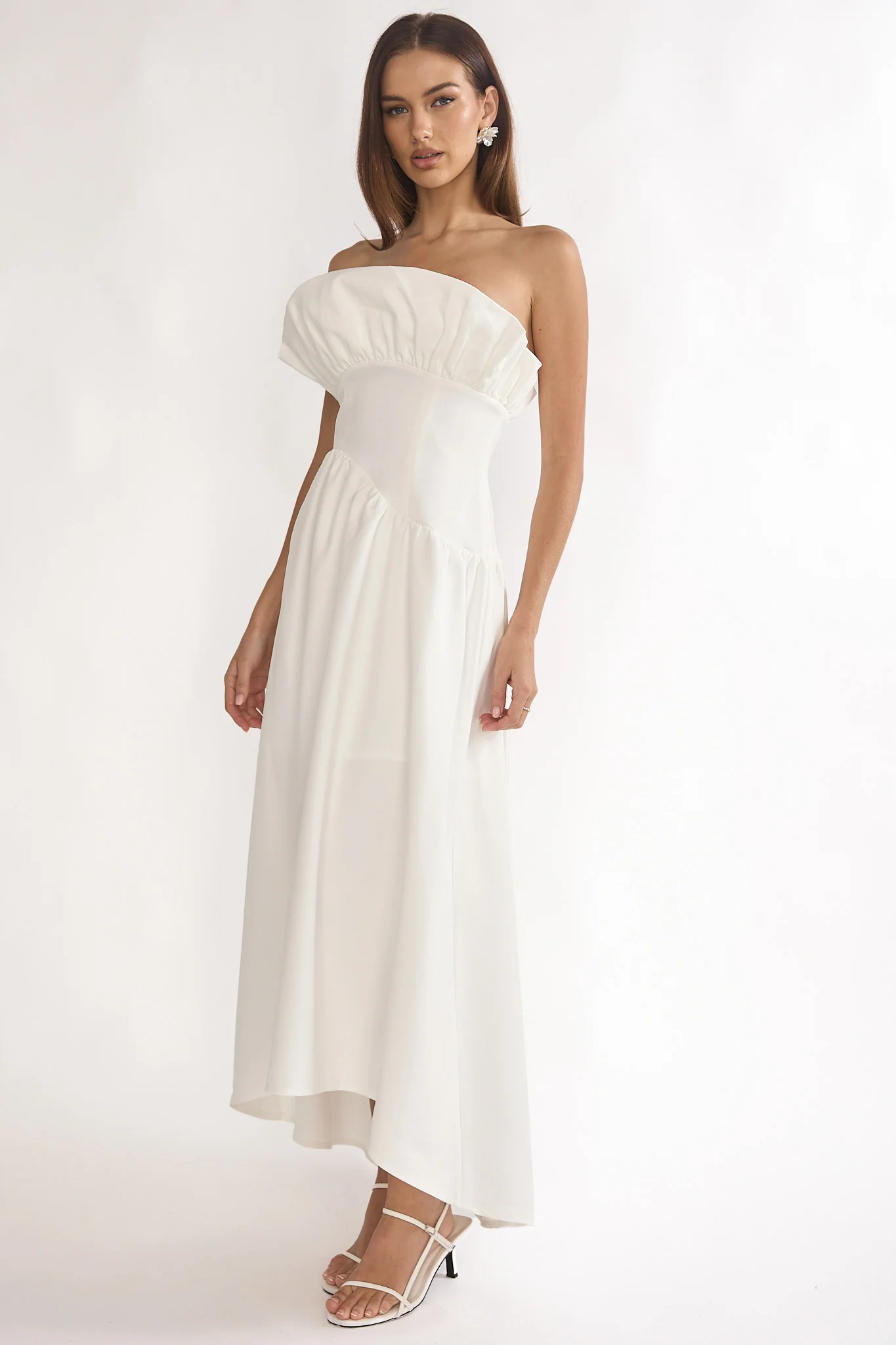 Ilianah Frill Bust Asymmetric Hem Maxi Dress Off White