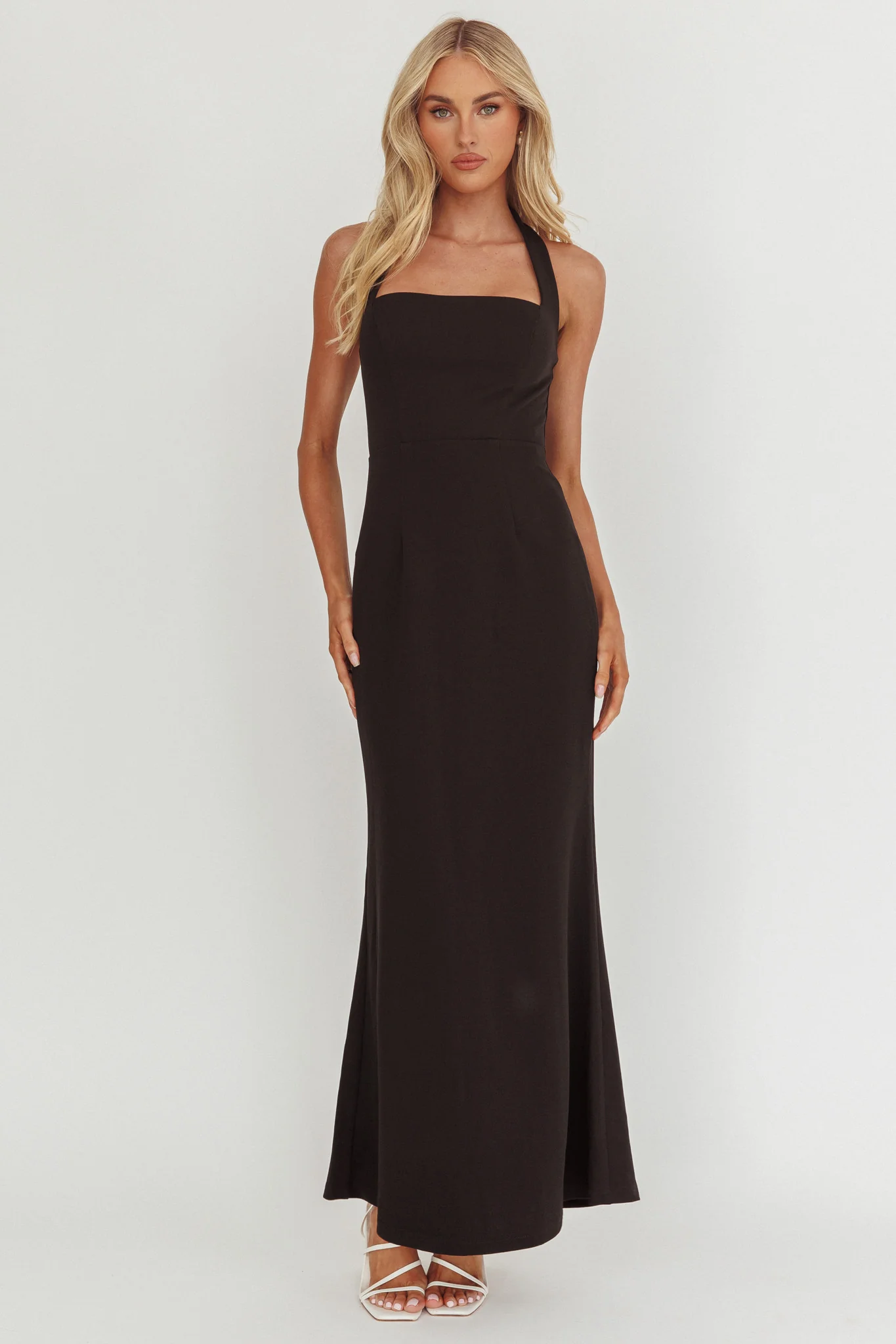 Shellie Square Neckline Halter Maxi Dress Black