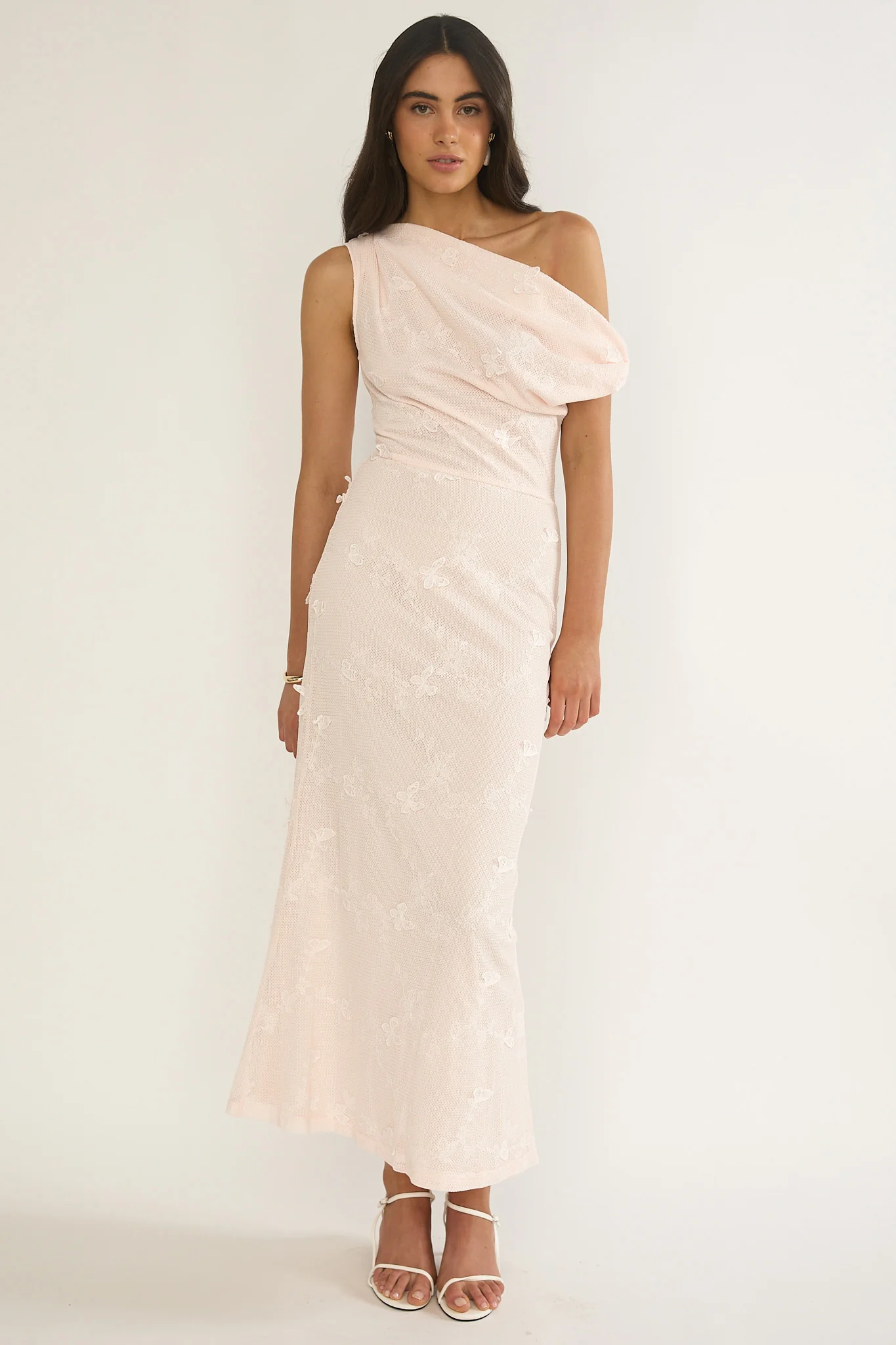 Alivya Asymmetric Neckline Maxi Dress Embellished Pink - luluinthesky