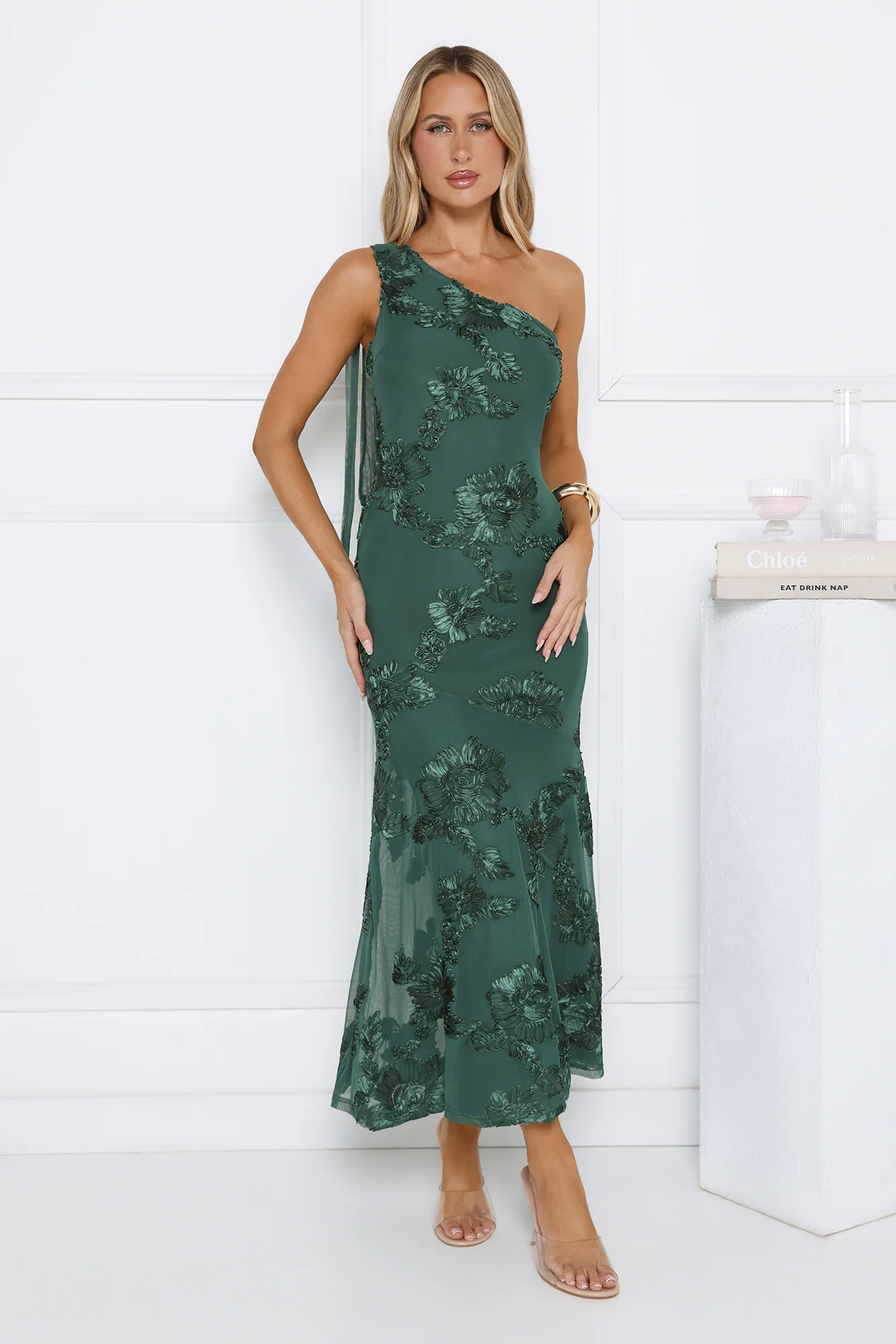 Tender Muse One Shoulder Maxi Dress Teal