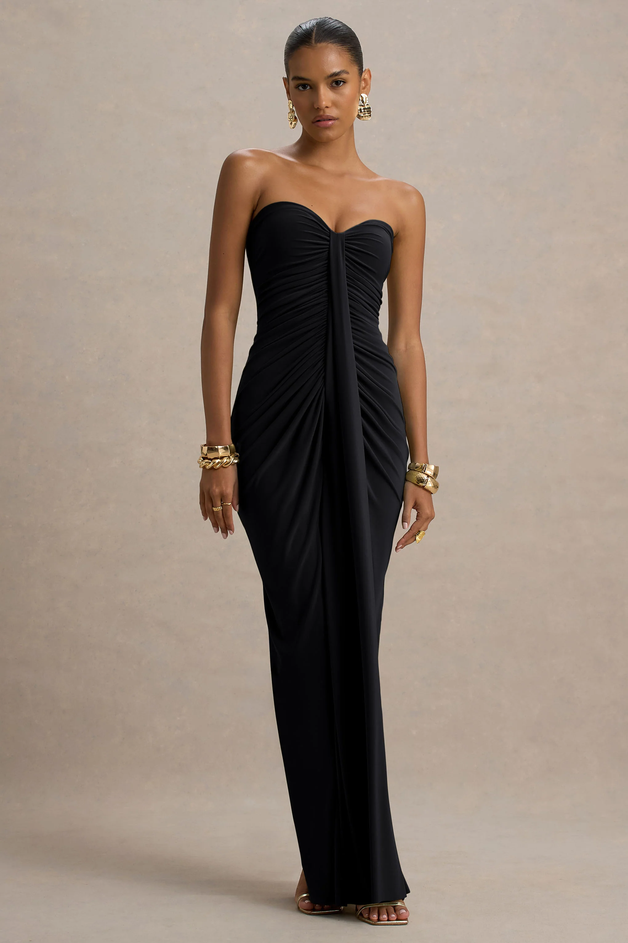 Ali | Black Sweetheart Ruched Wrap Maxi Dress