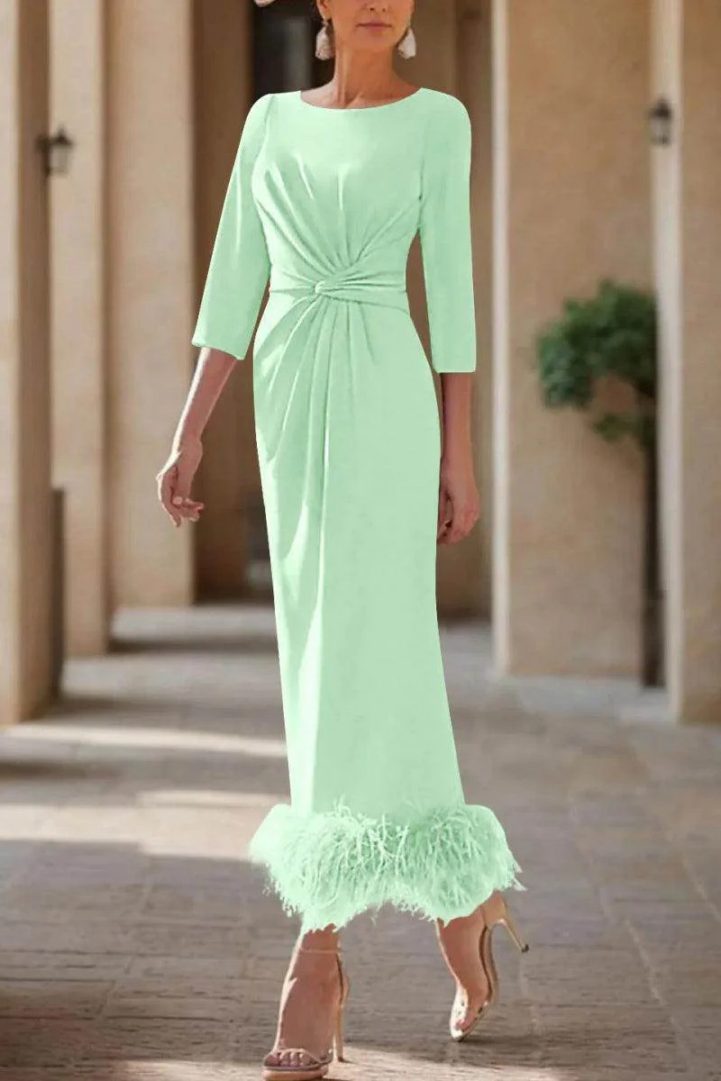 Sheath Column Scoop Neck Ankle Length Feather Mother Dresses CM0378
