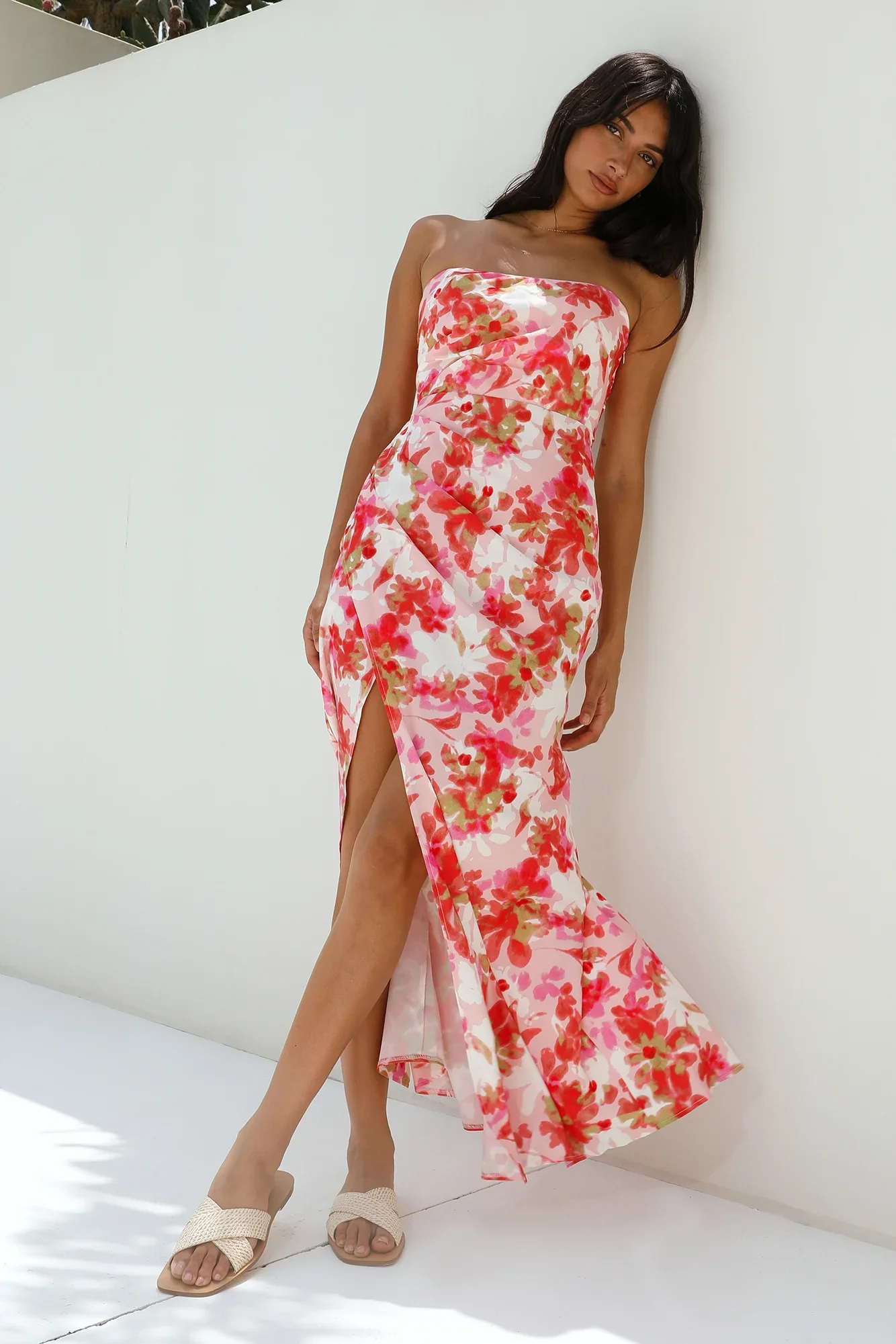 Gardenia Strapless Maxi Dress Red