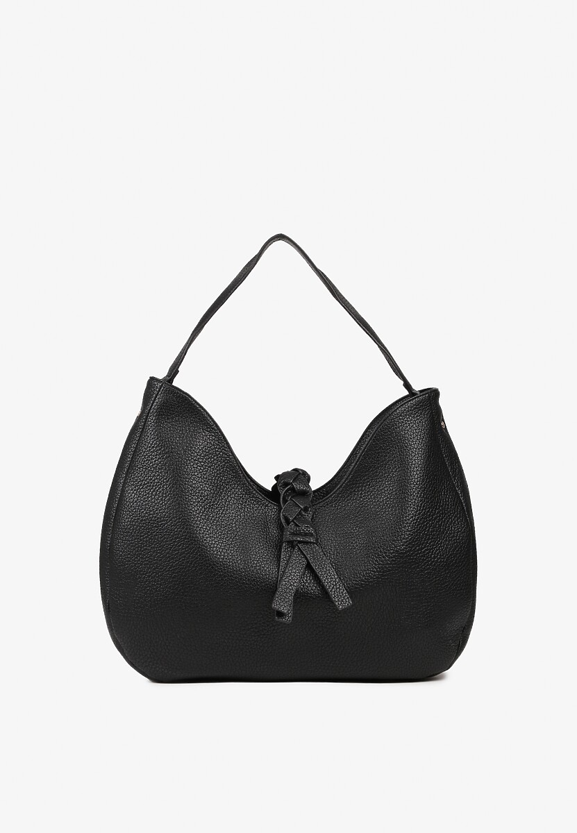 Czarna Torebka Hobo Shopper Ozdobiona Plecionką Nalorella