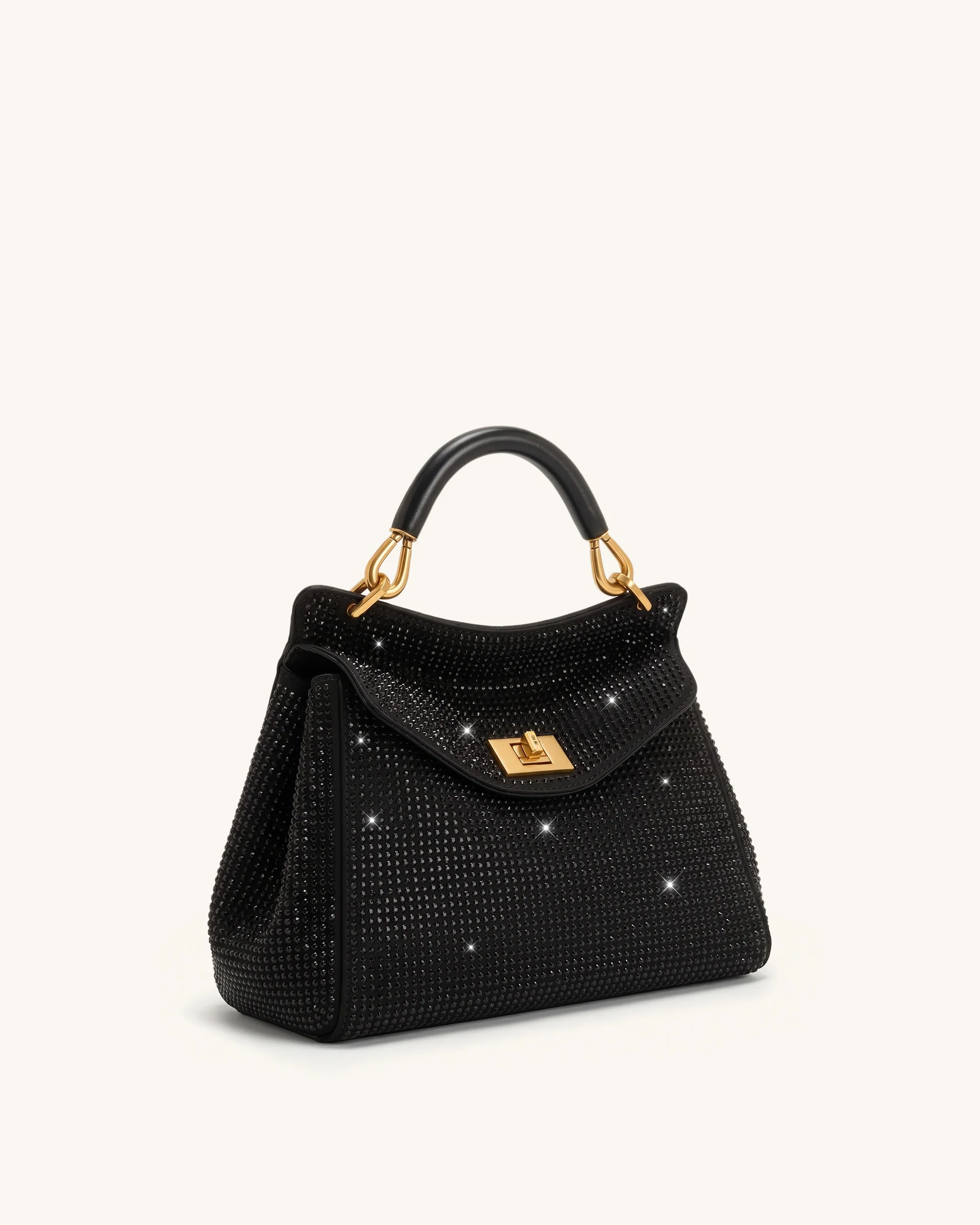 Lucia Classic Artificial Crystal Top Handle Bag - Black