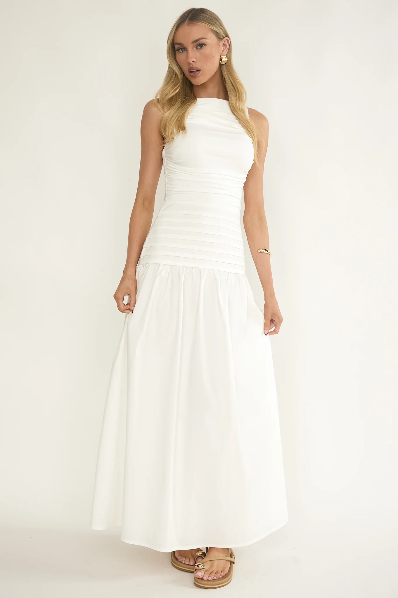 Dalayla Sleeveless Pintuck Maxi Dress White