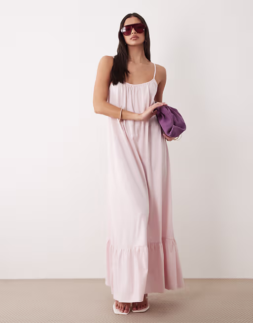 Gina Tricot pure cotton flowy strappy maxi dress in pink