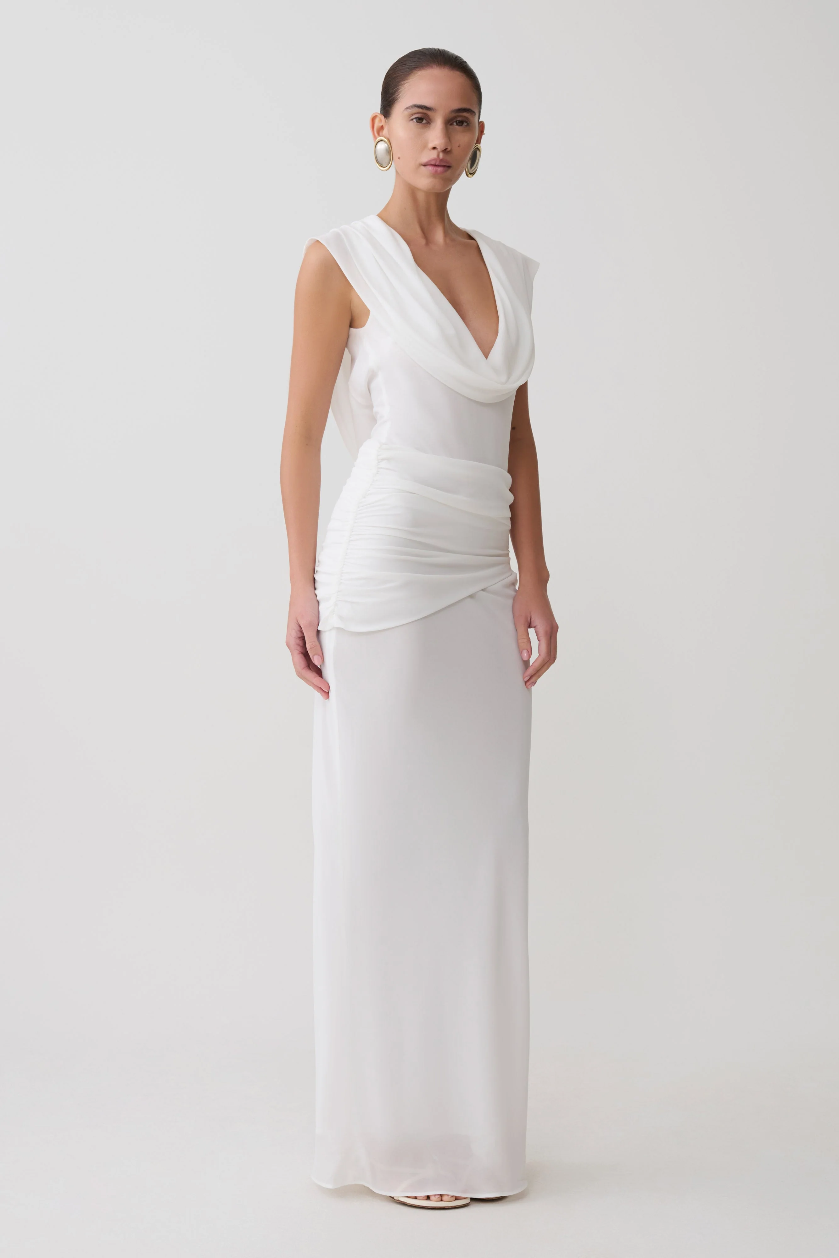 Giulia Chiffon Draped Maxi Dress - White