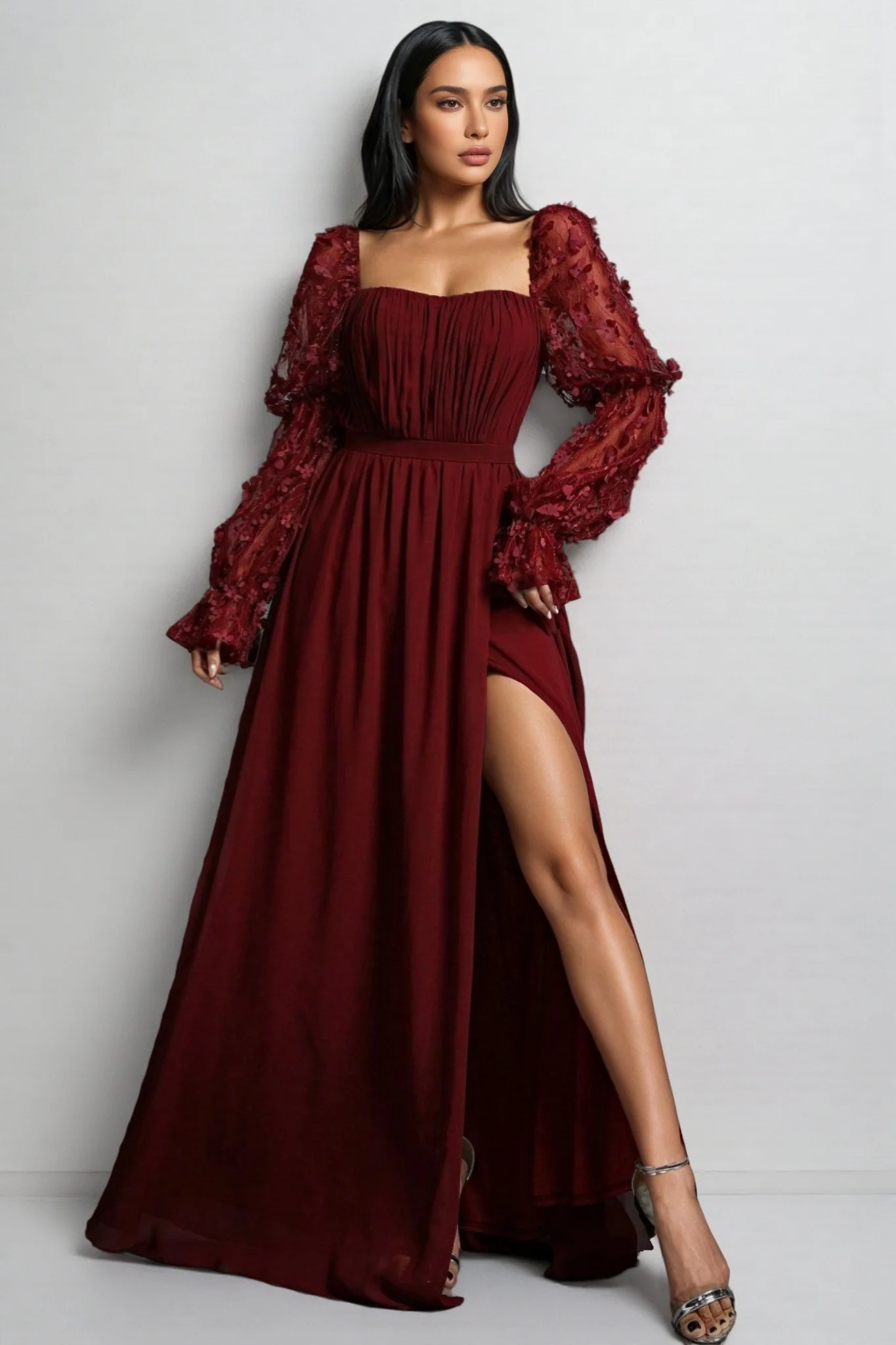 Wera Mesh Square Neck Maxi Dress