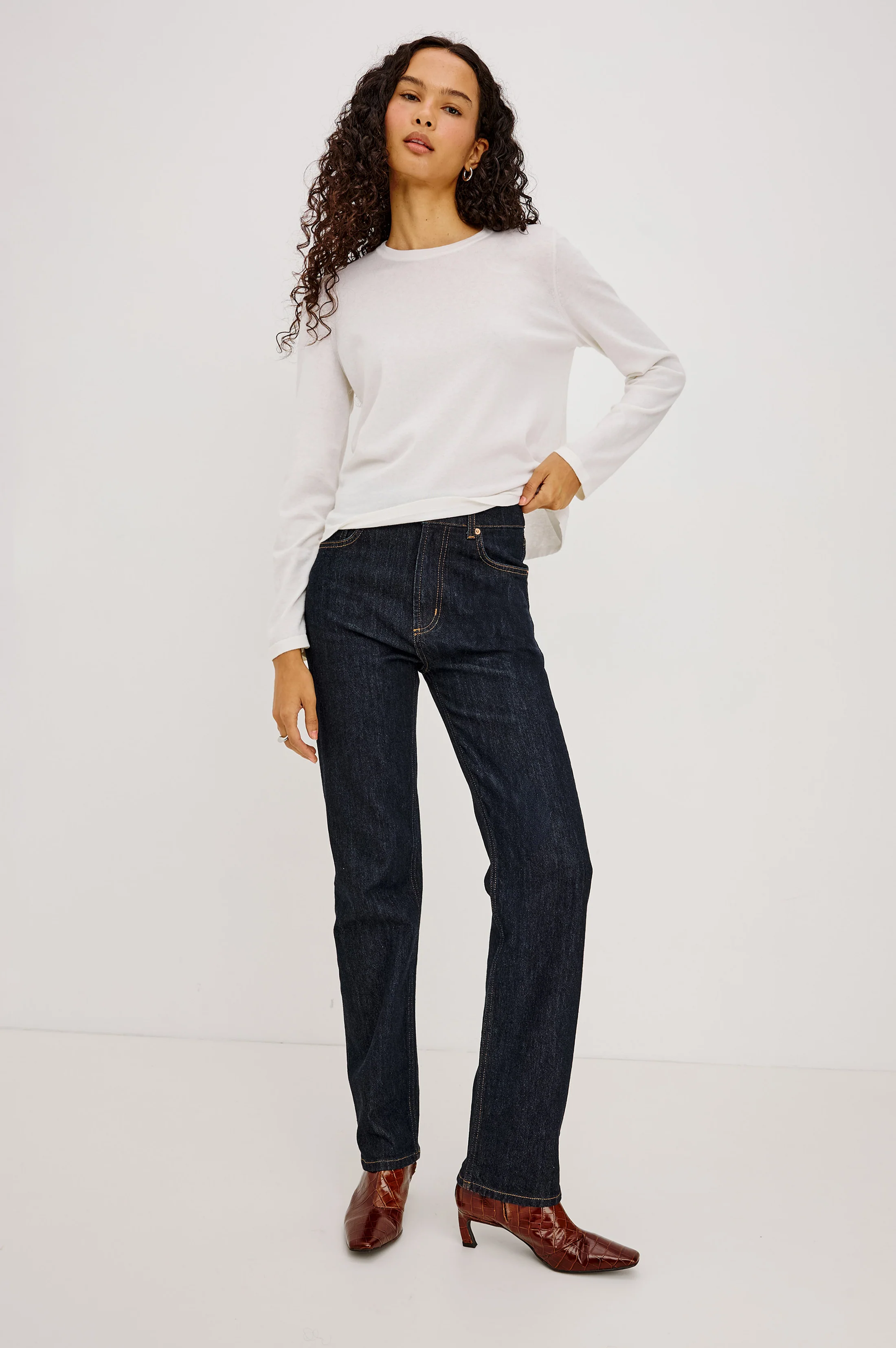 Cotton Cashmere Long Sleeve T-Shirt - White