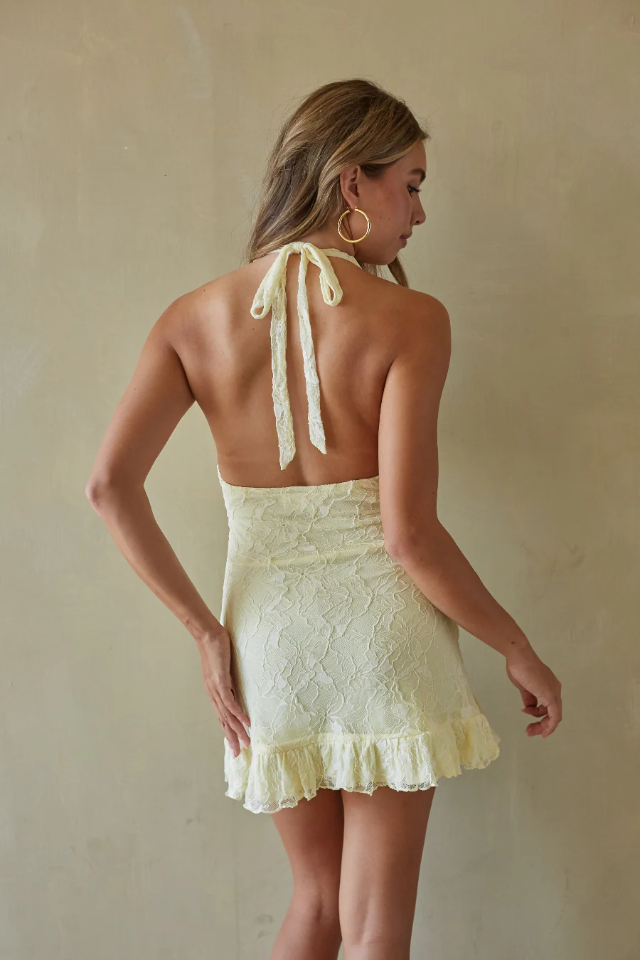 Fleur Lace Halter Ruffled Mini Dress - luluinthesky