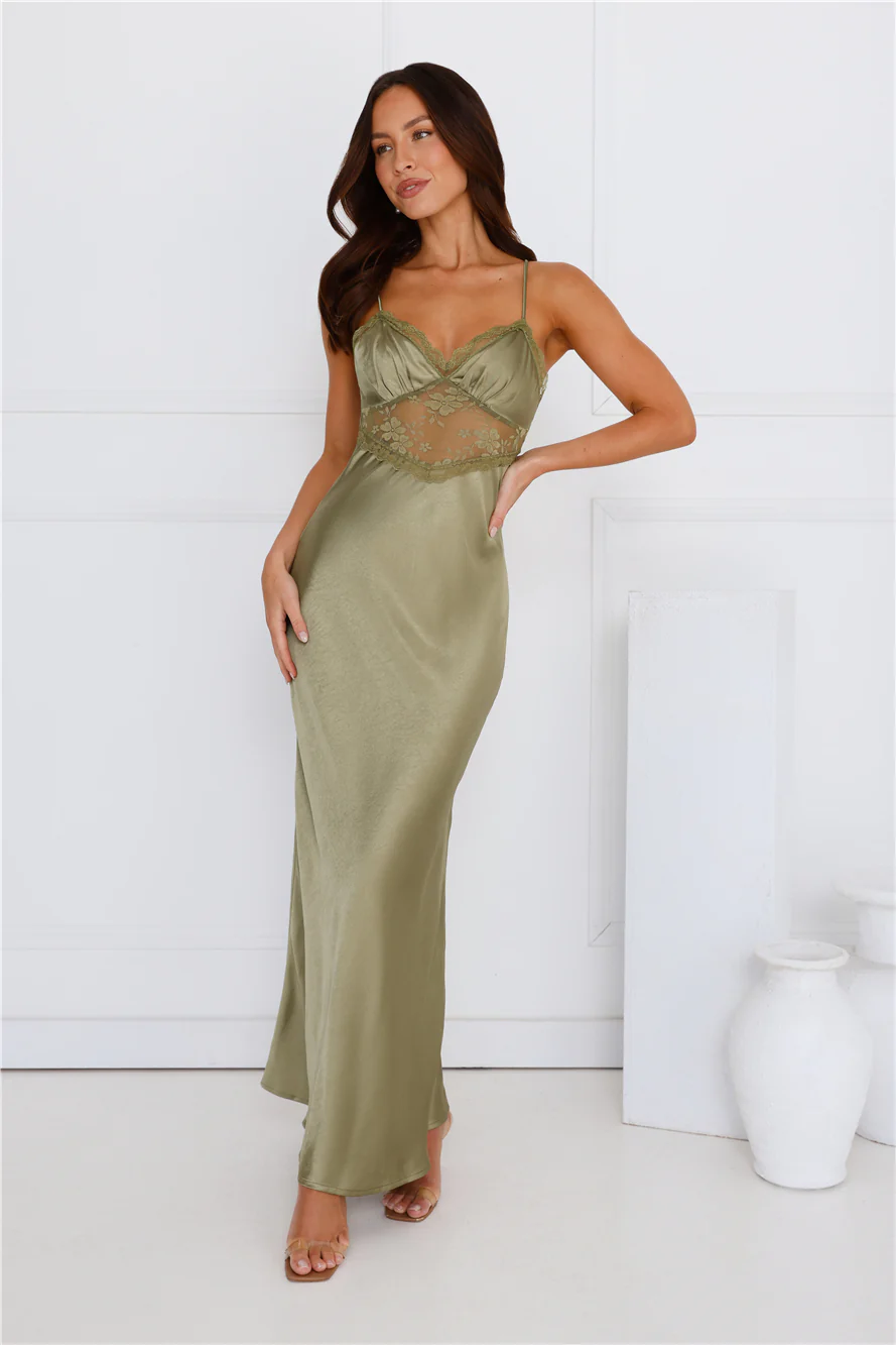 Luxe Slip Satin Maxi Dress Olive