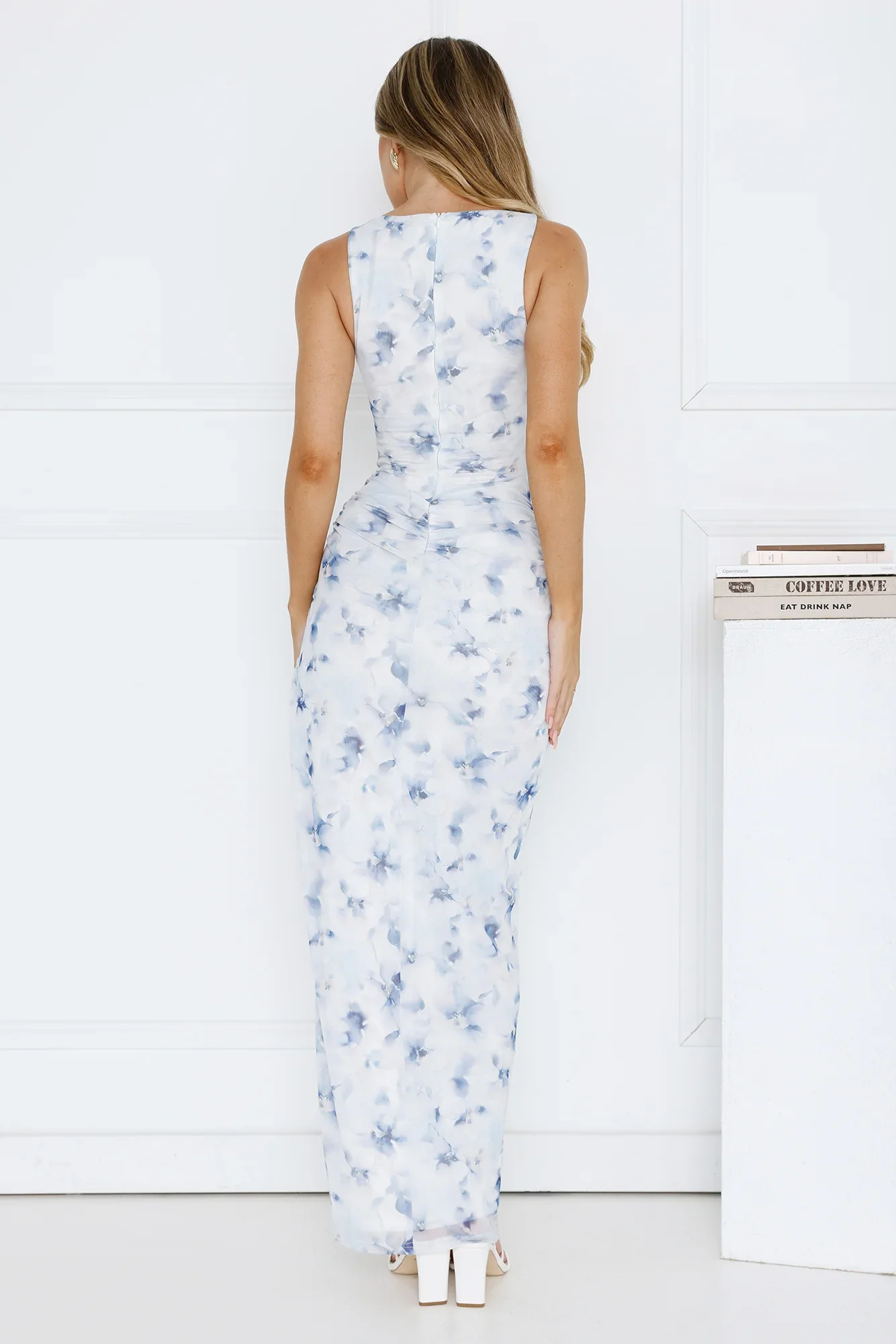 Lush Blossom Mesh Maxi Dress Blue
