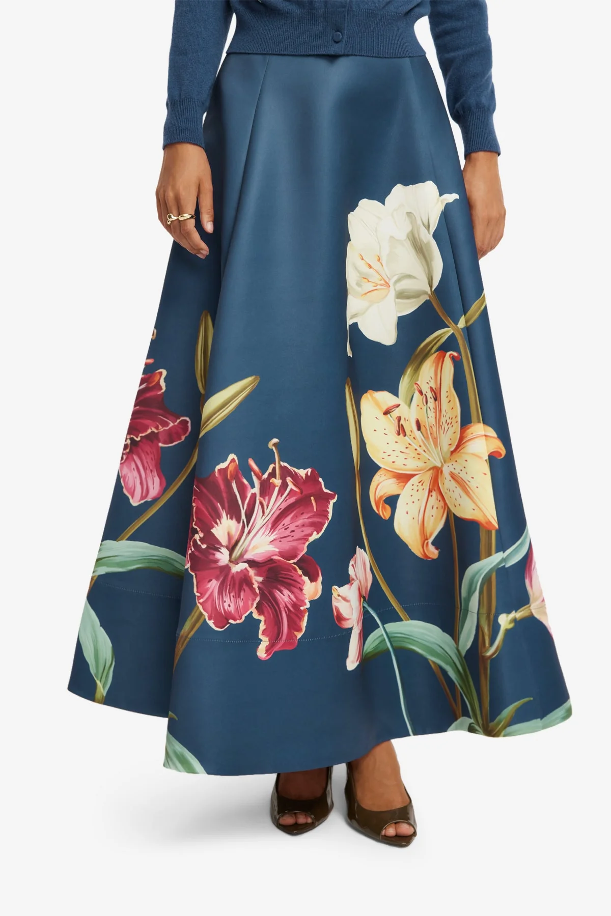 Elina Maxi Skirt - Lily Print in Indigo