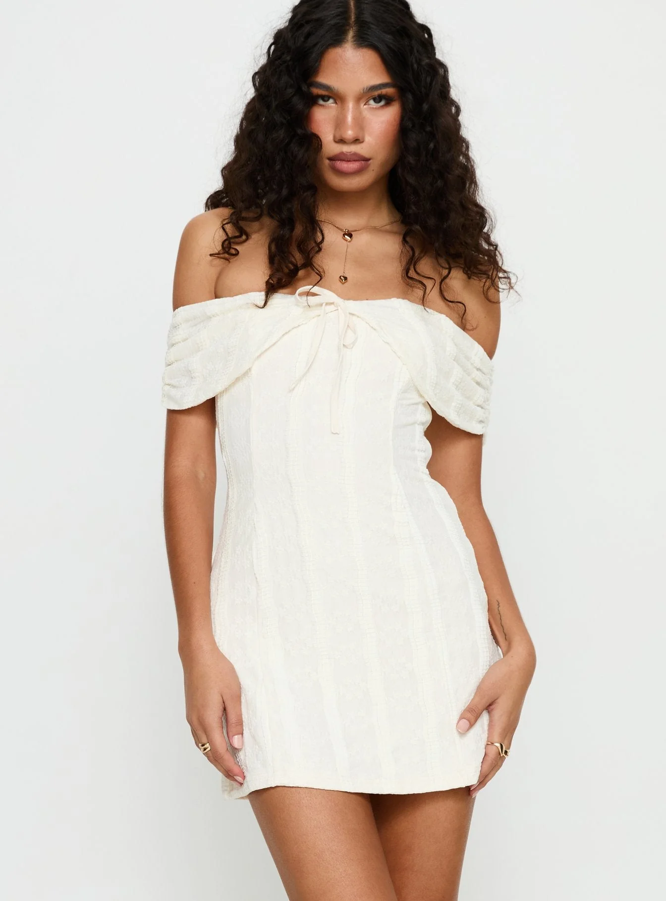 Colettie Off Shoulder Mini Dress Cream