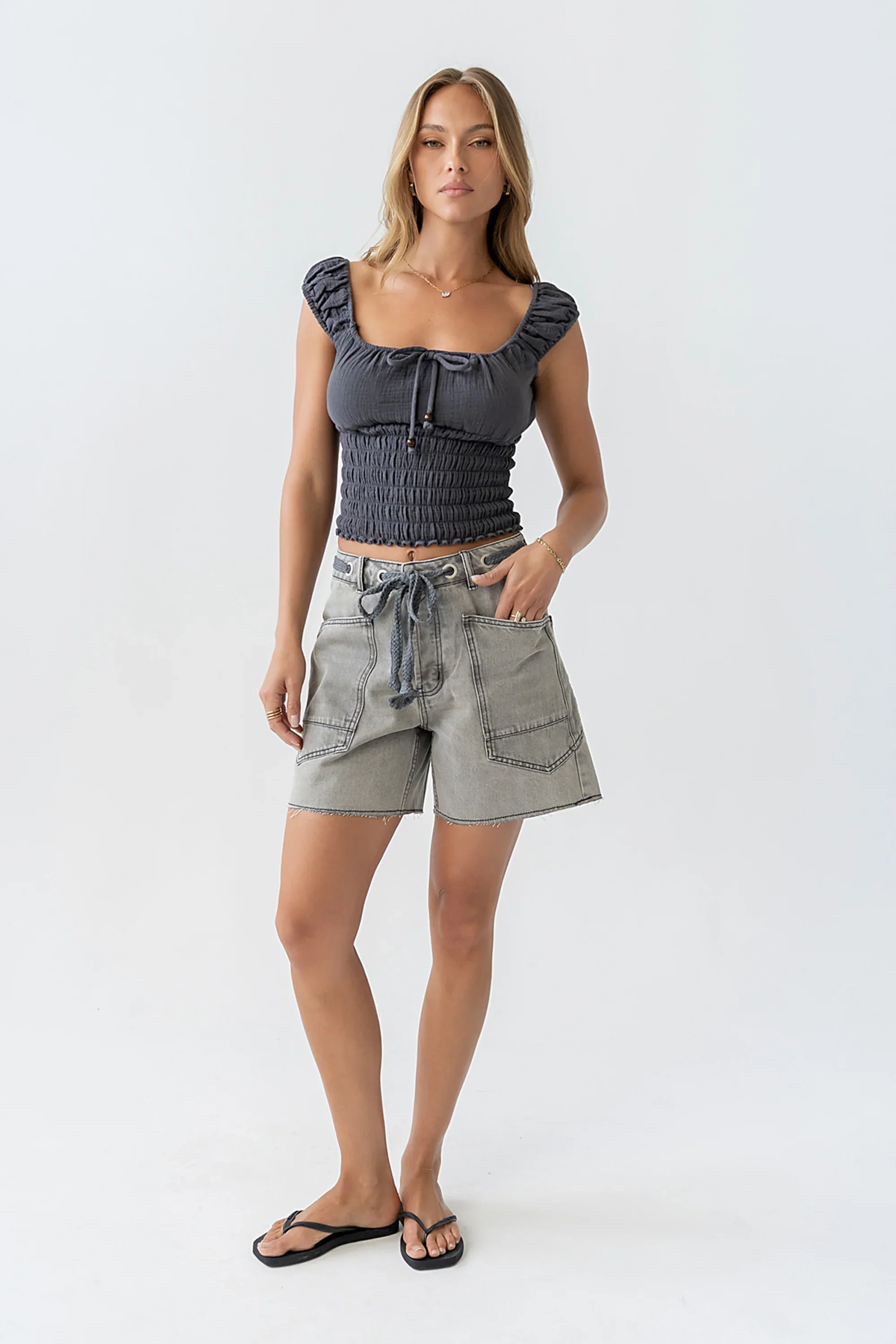 Morgan Smocked Top in Navy