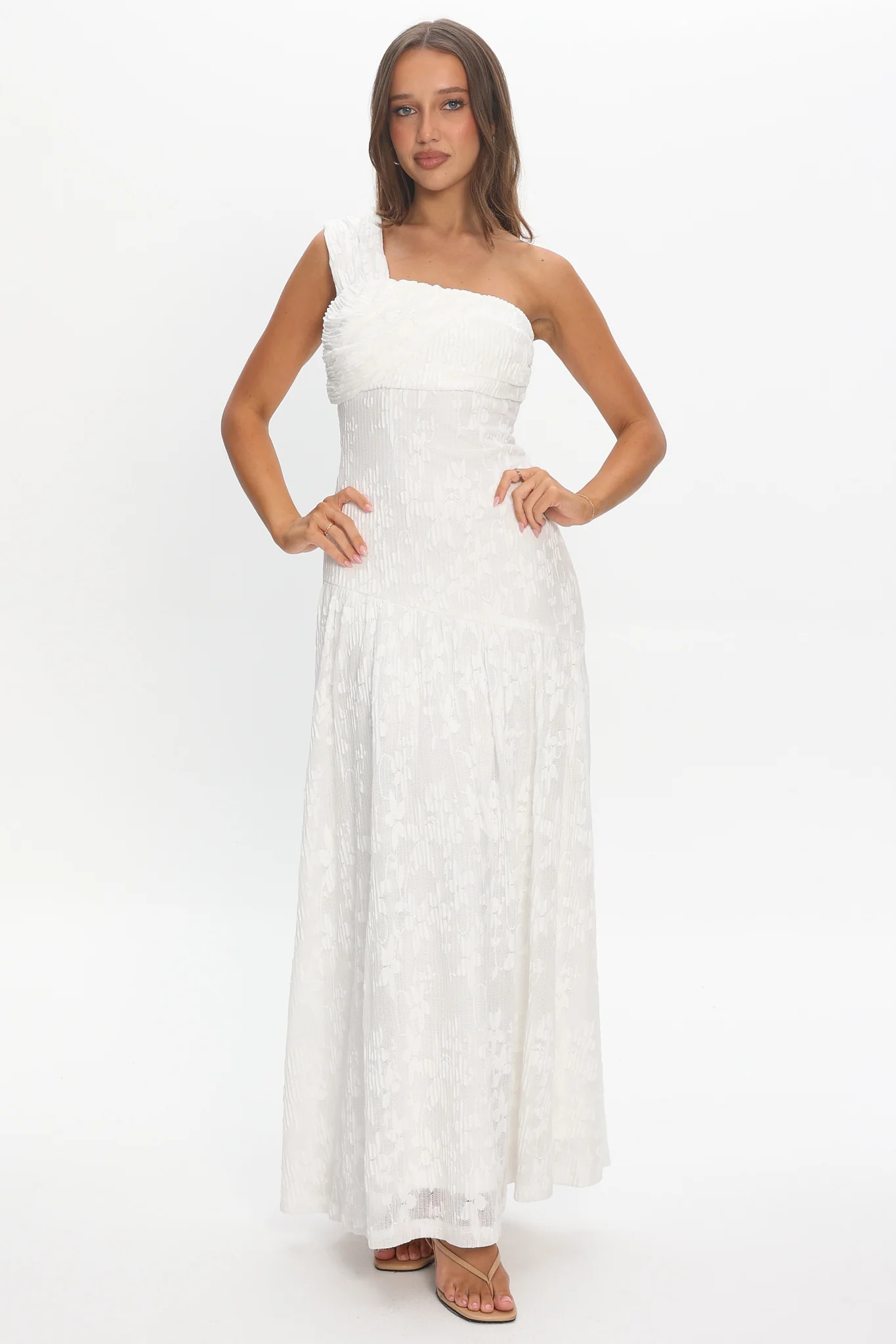 Azure Sun Drop Waist Maxi Dress Lace Off White