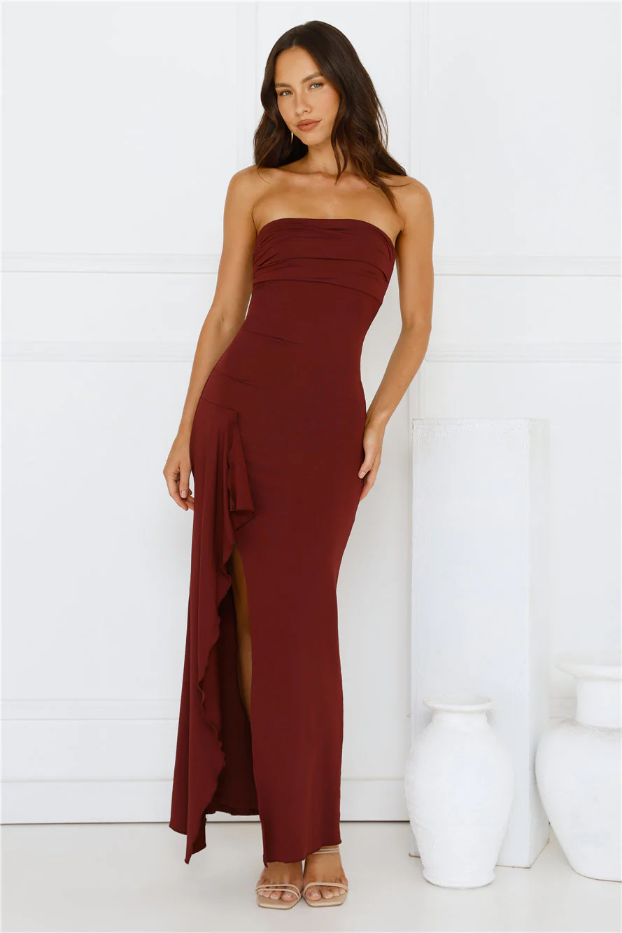 Sunshine Shuffle Strapless Maxi Dress Burgundy