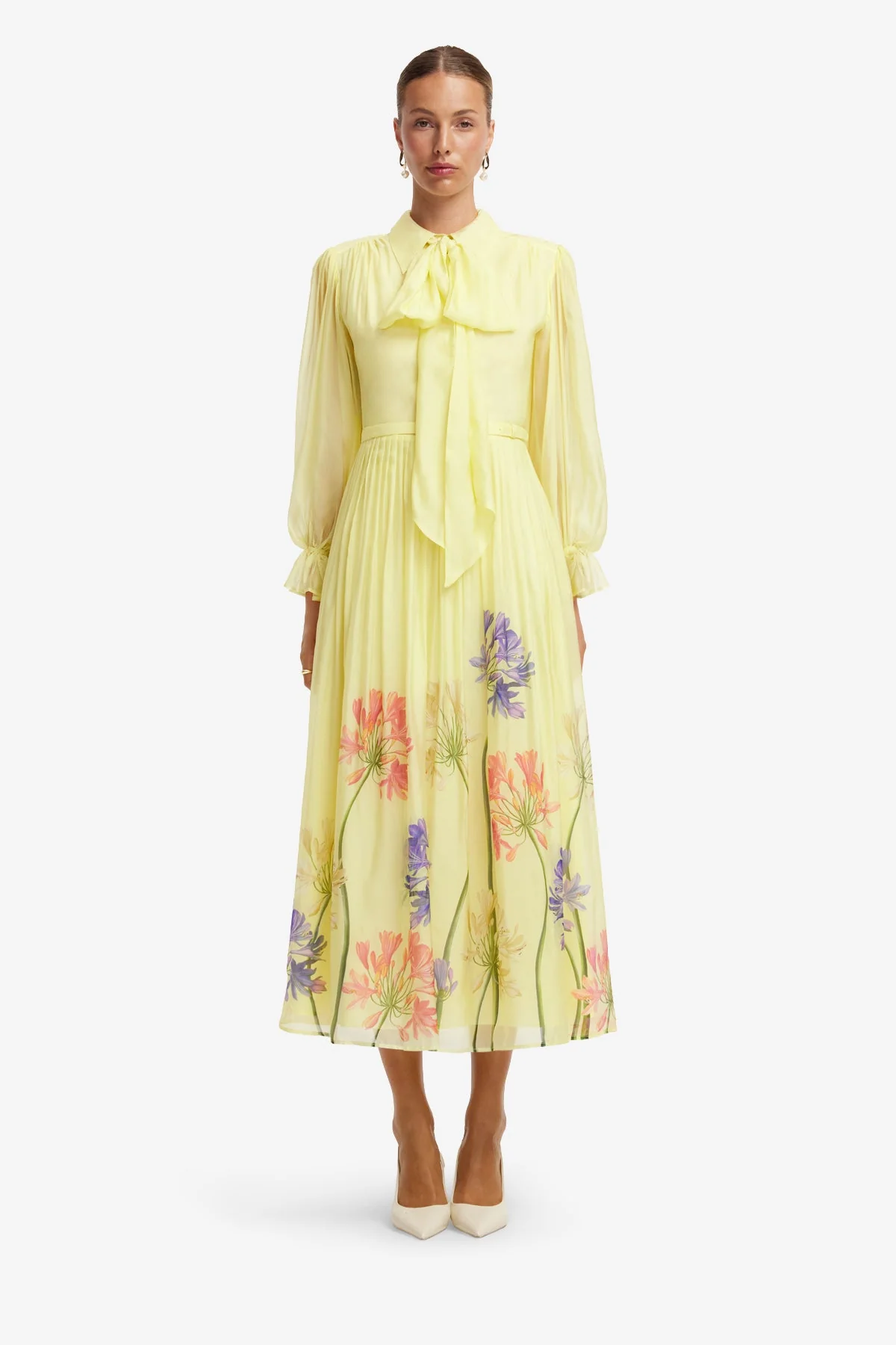 Cassie Tie Neck Midi Dress - Agapanthus Print