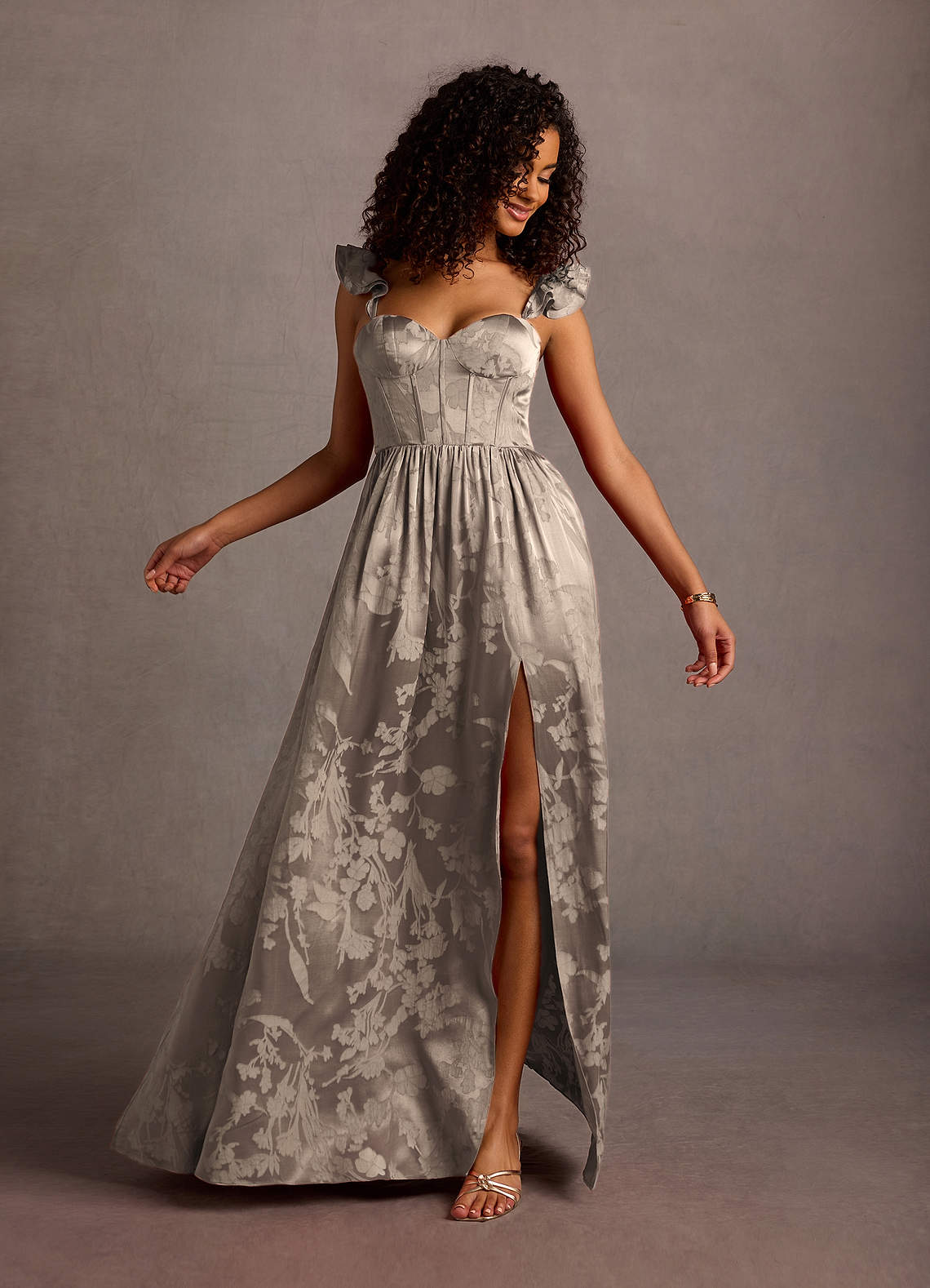 Jianna Platinum Flutter Sleeves Maxi Dress