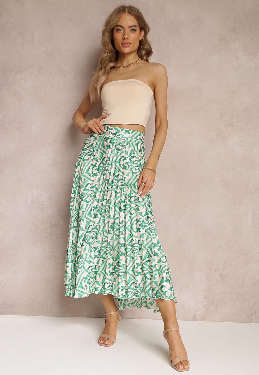 Zielona Plisowana Spódnica Maxi w Fantazyjny Print Maritha