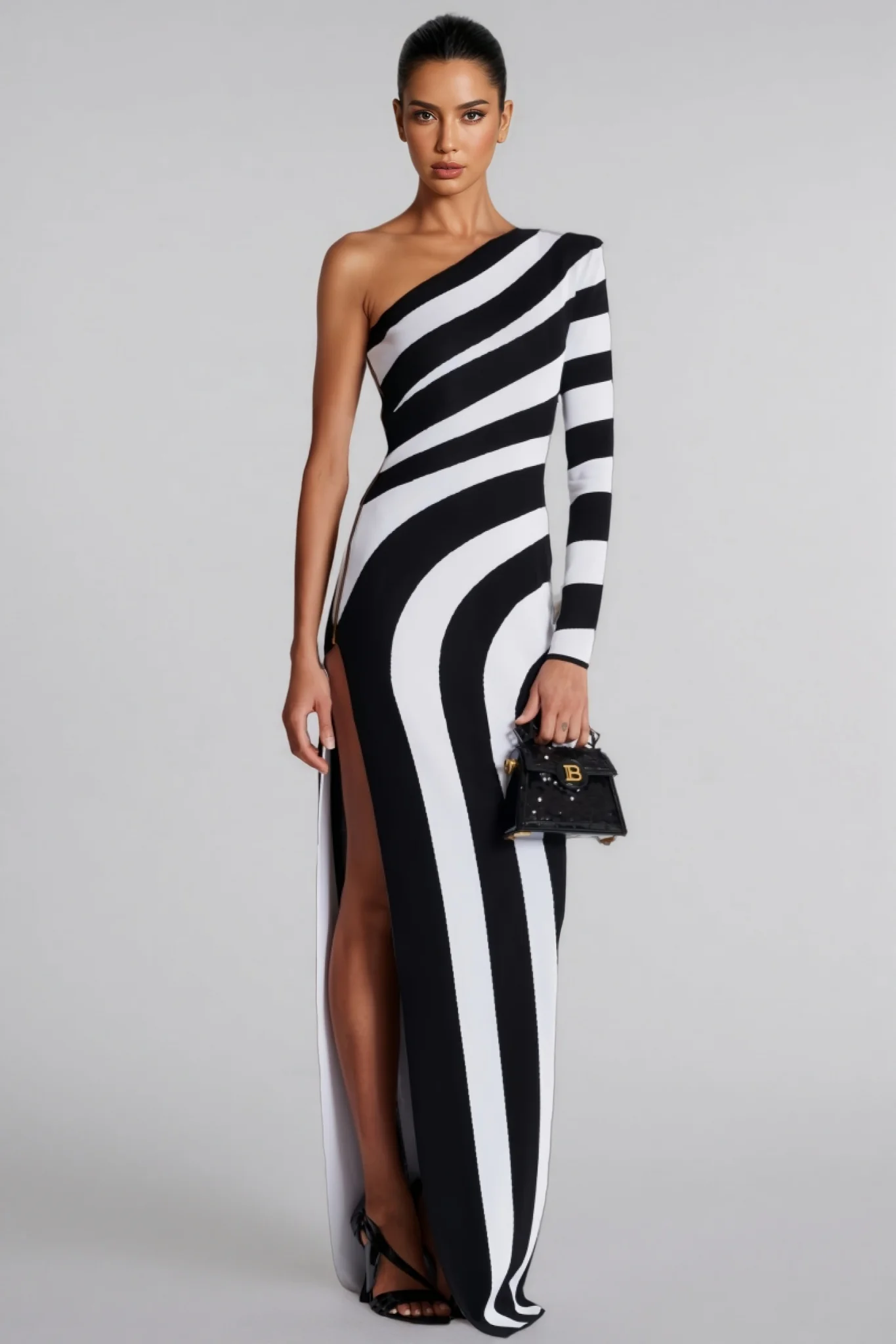 Delia Black and White Striped Maxi Dress