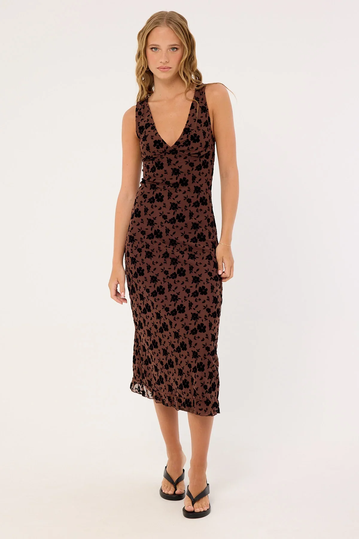 Motel Gabriella Midi Dress Garden Floral Brown