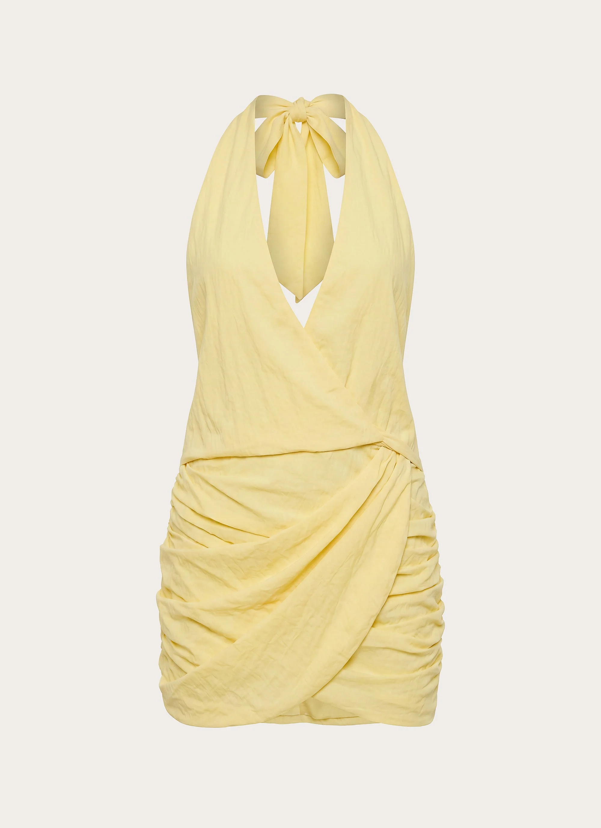 Asla Halter Mini Dress - Bright Lemon - luluinthesky