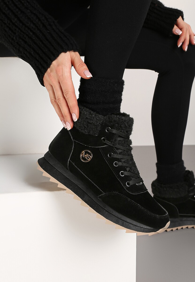 Czarne Zimowe Sneakersy ze Sztucznym Futerkiem Turelia