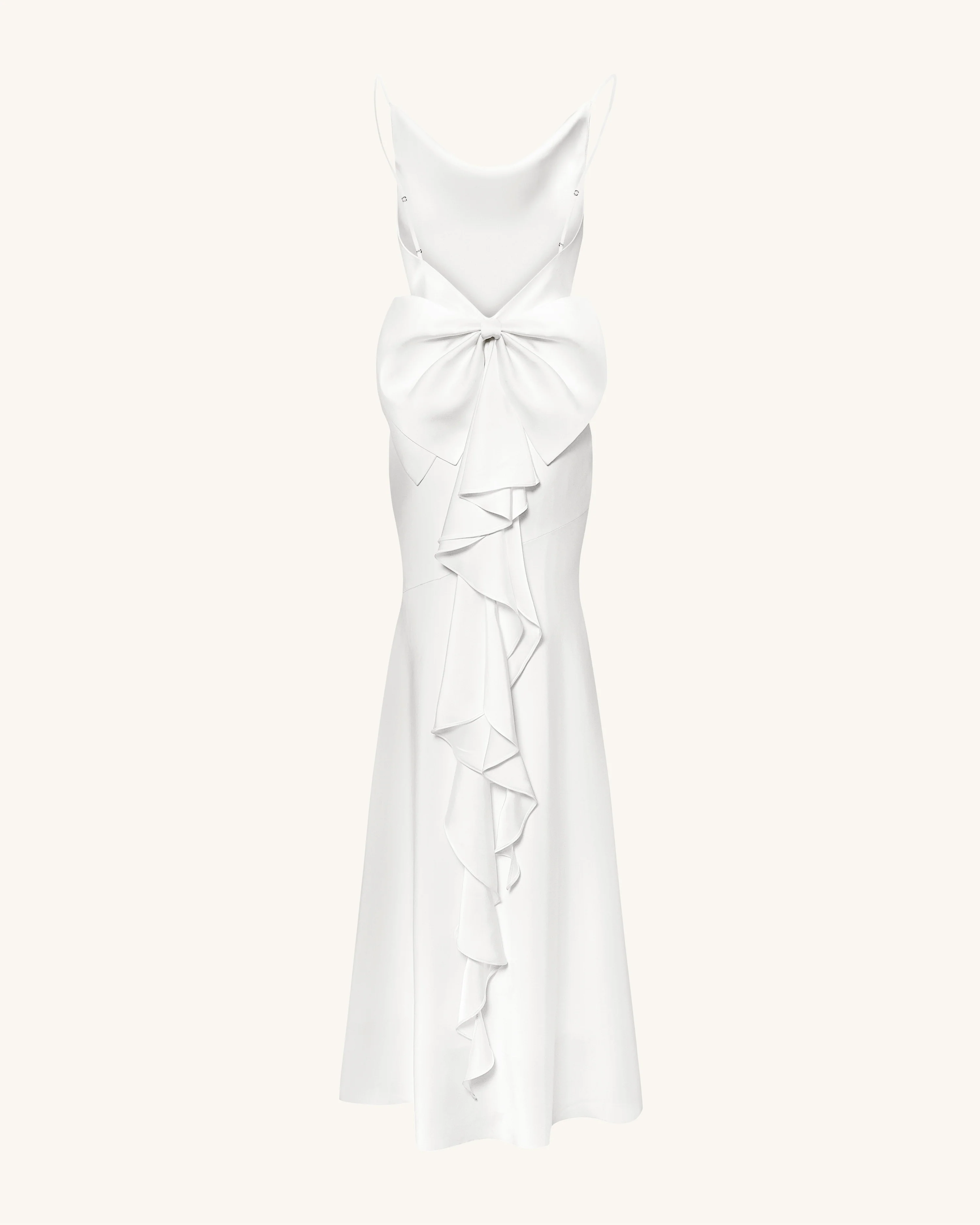 Satin Cowl-Neck Bow-Back Maxi Dress - White - FASHION NOB