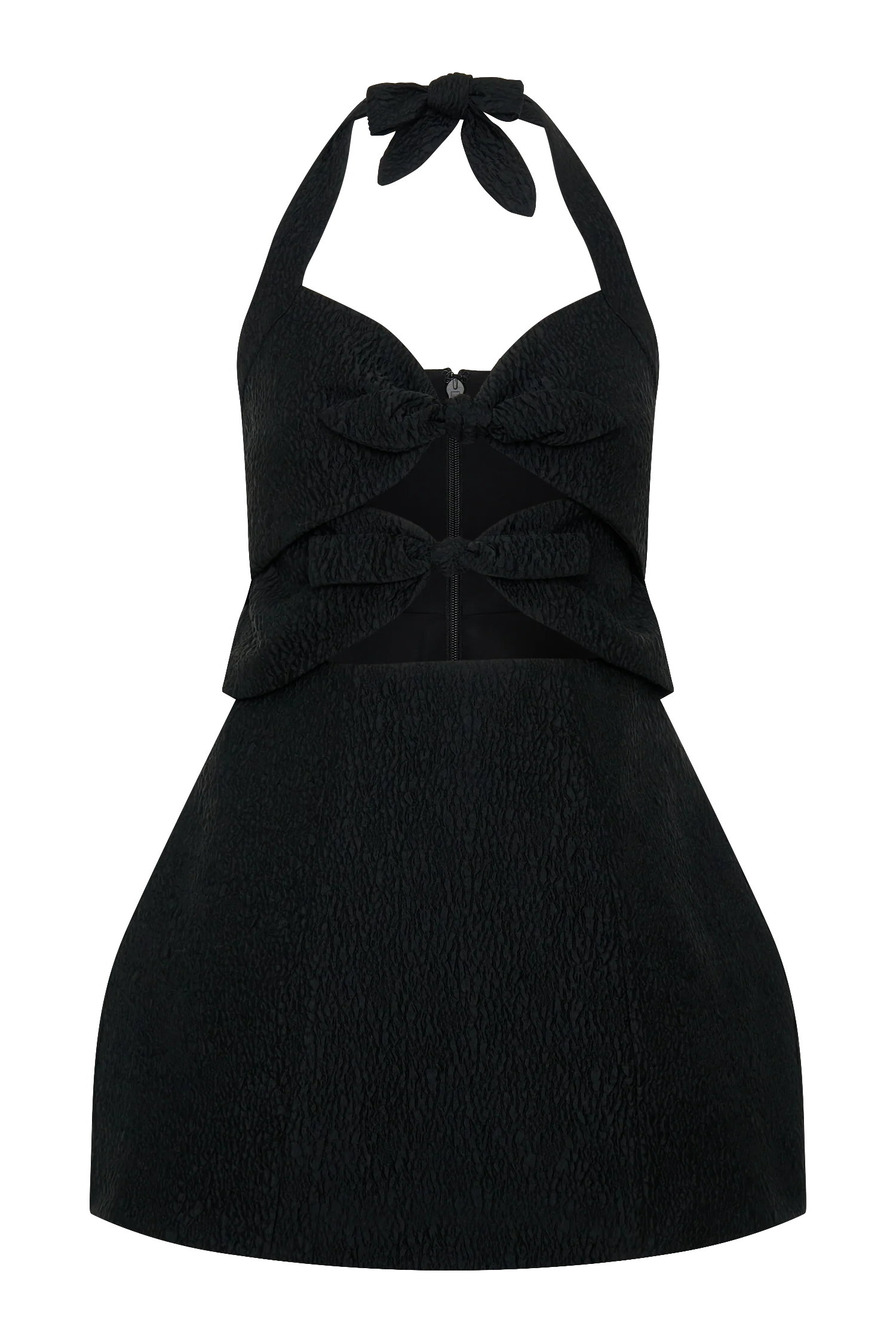 Ella Bow Detail Halter Mini Dress - Black