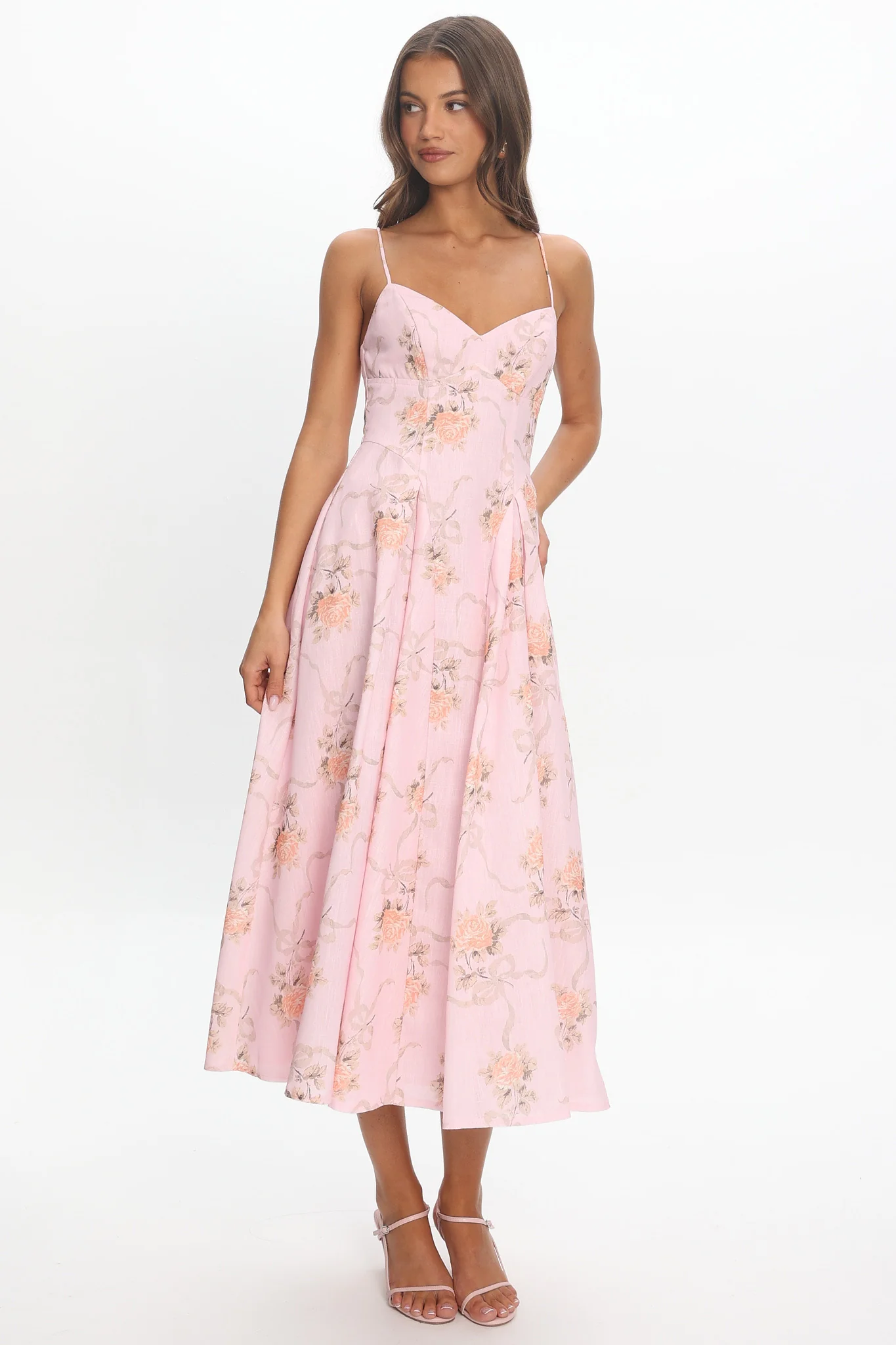 Get My Attention Pleat Waist Maxi Dress Bow Pink
