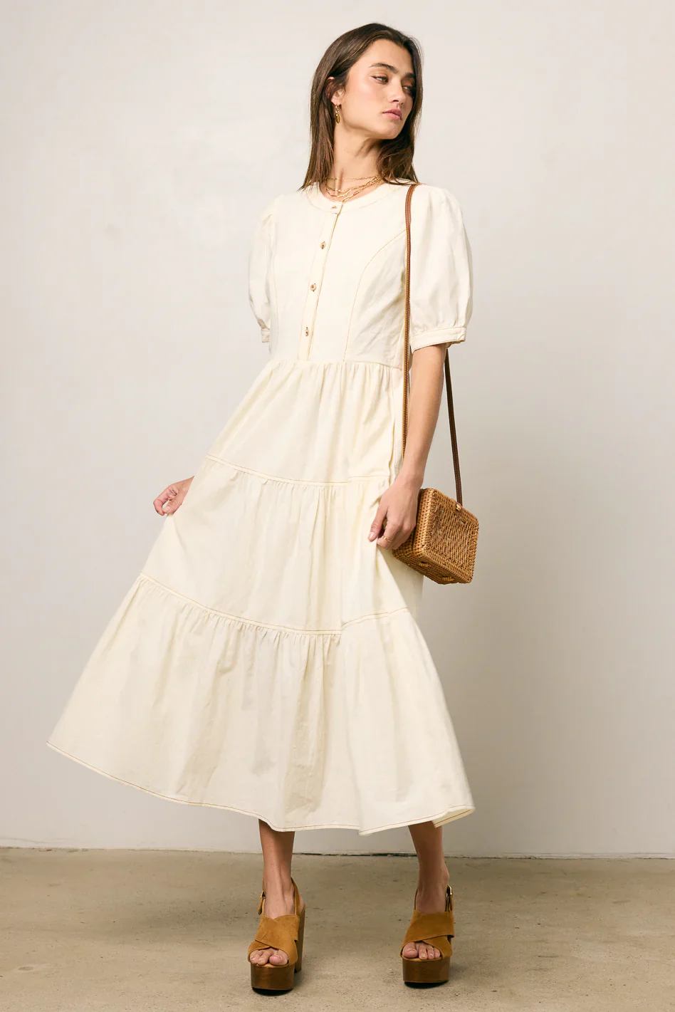 Finey Button Front Maxi Dress in Cream
