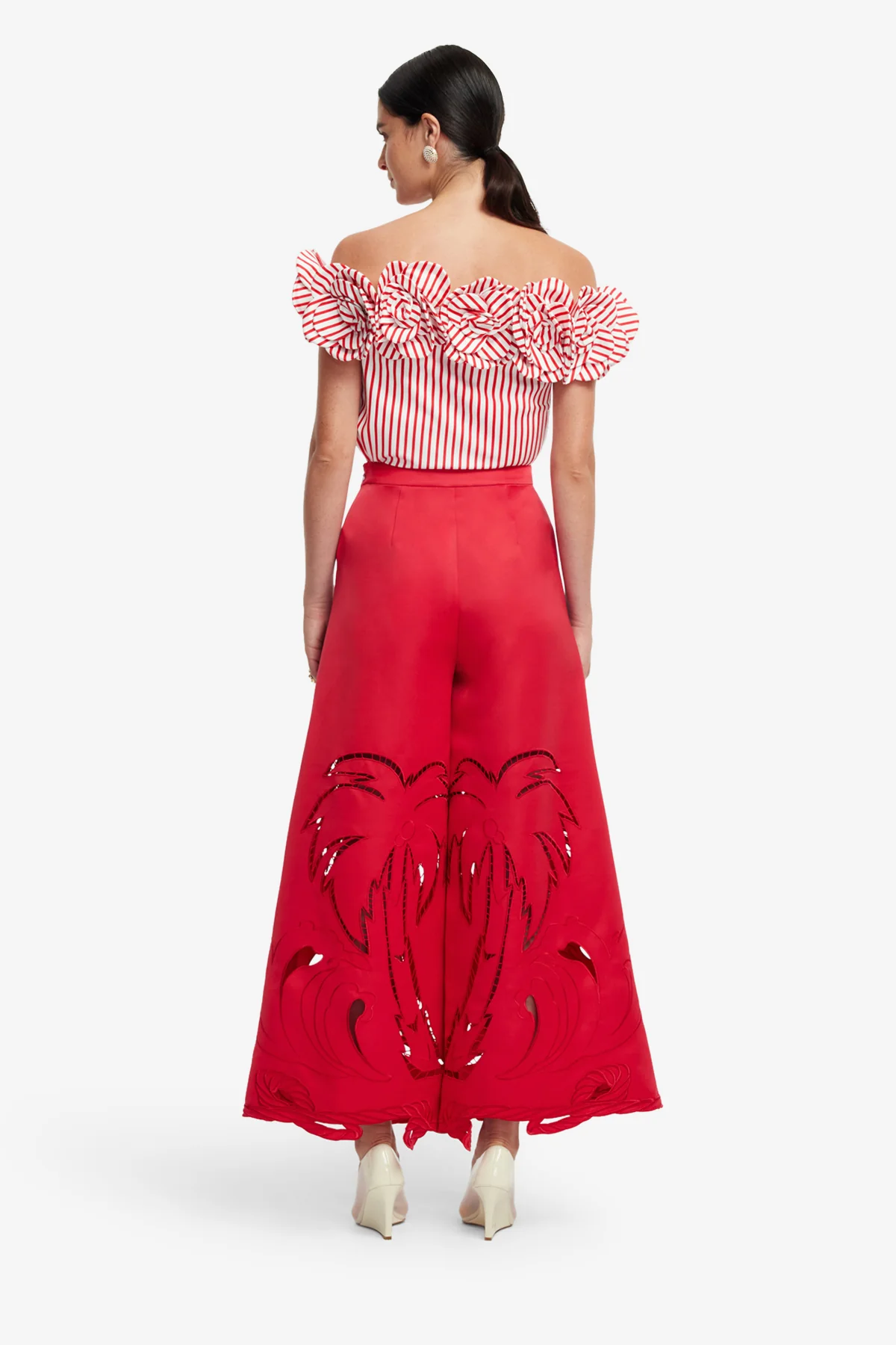McKayla Off-Shoulder Top - Stripes in Scarlet