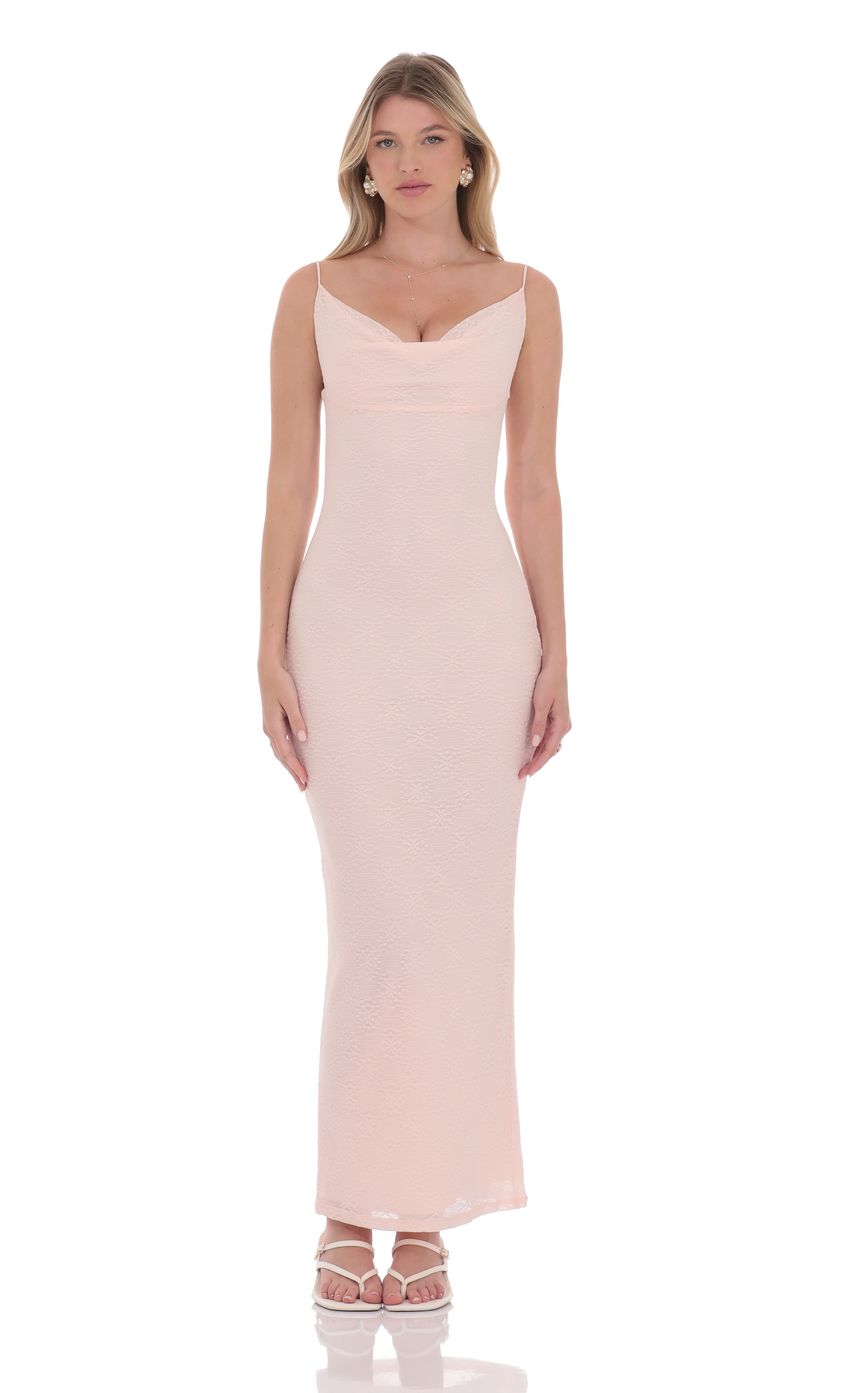 Lace Cowl Neck Maxi Dress in Pink