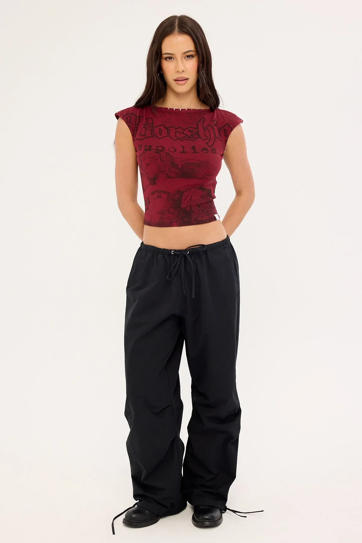 Worship Entwine Boat Neck Top Deep Cherry